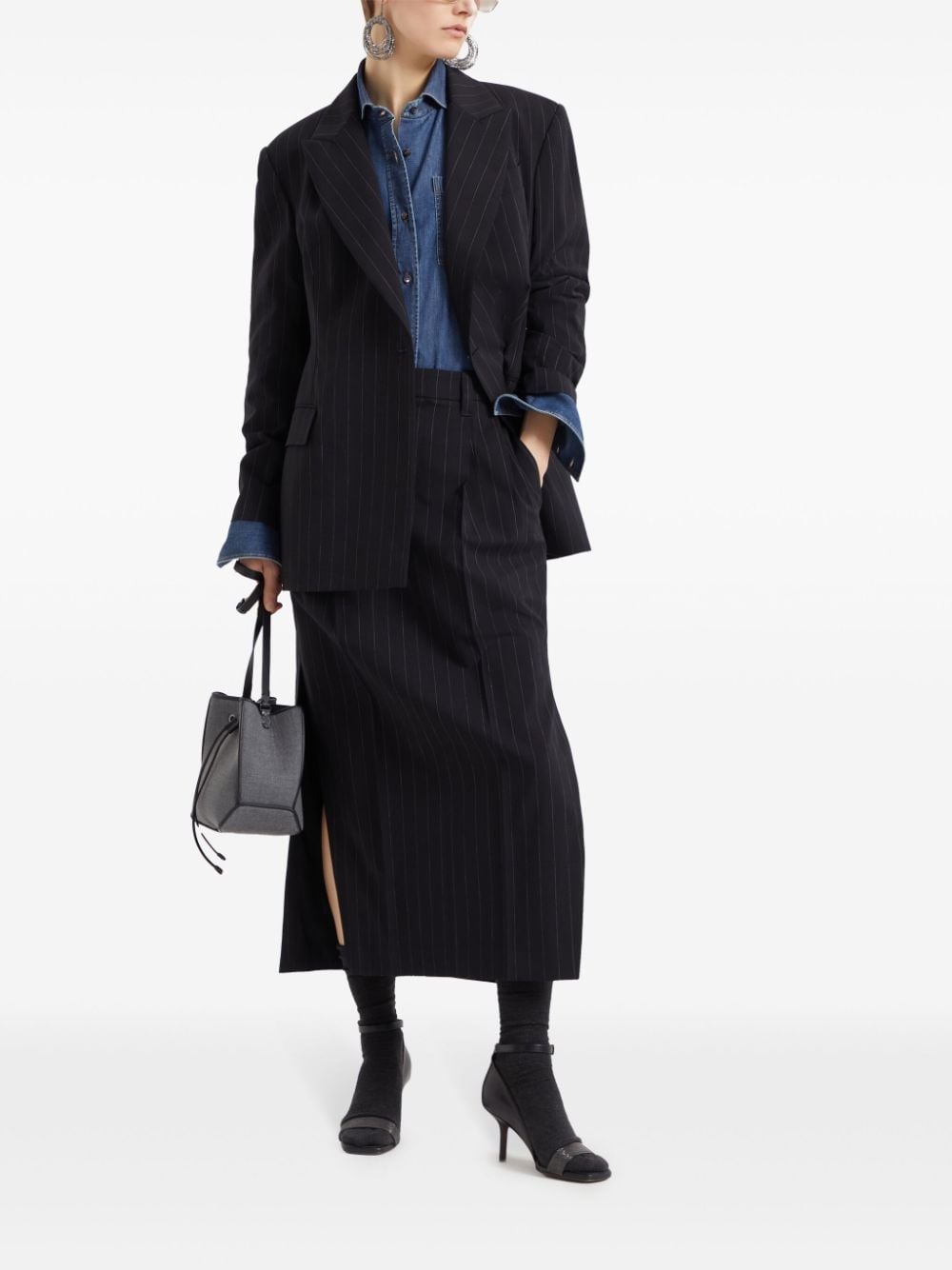 pinstripe Monili-trim blazer - 2