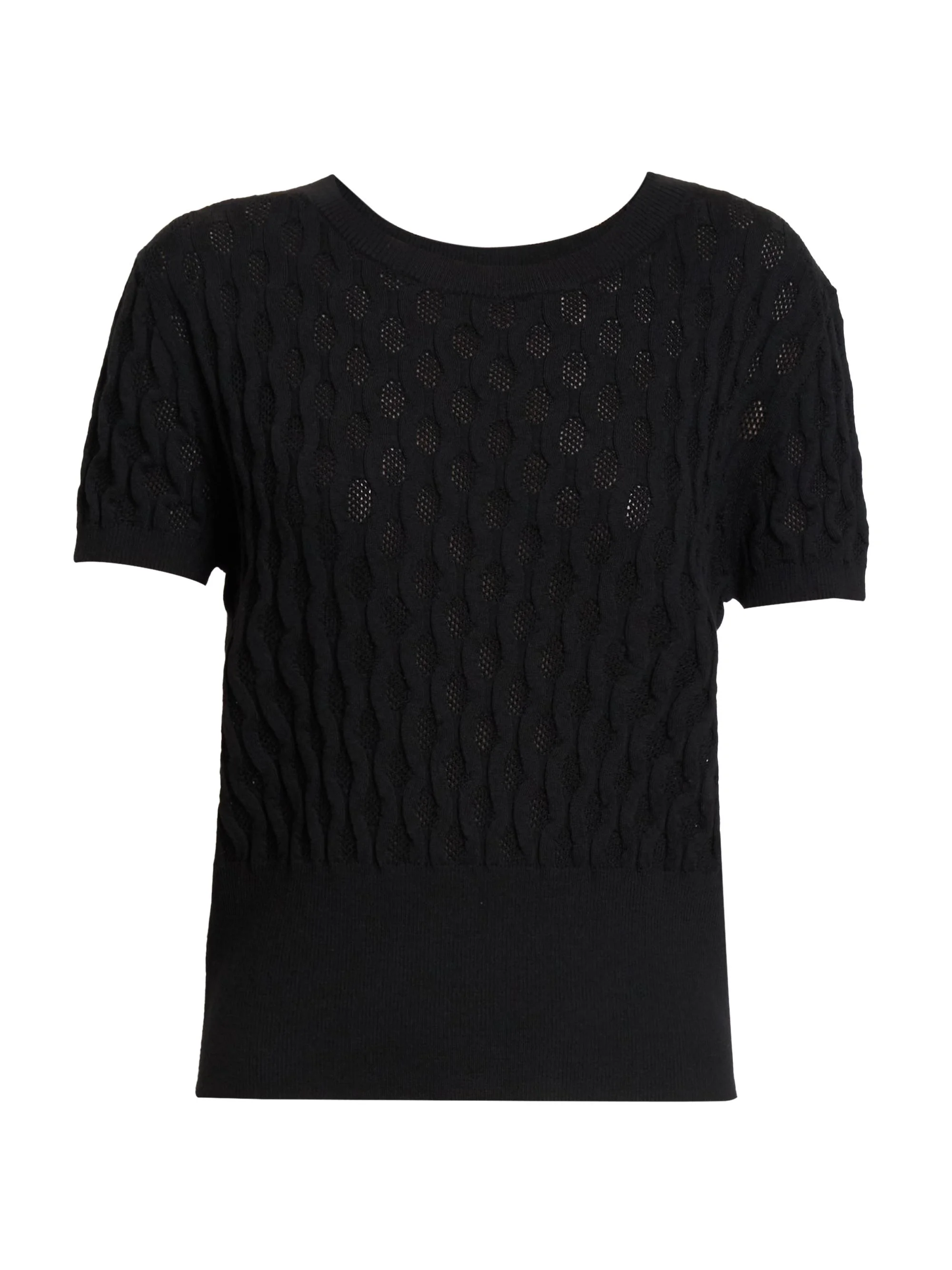Women's Target Cable-Knit Wool Short-Sleeve Sweater - Black - 1