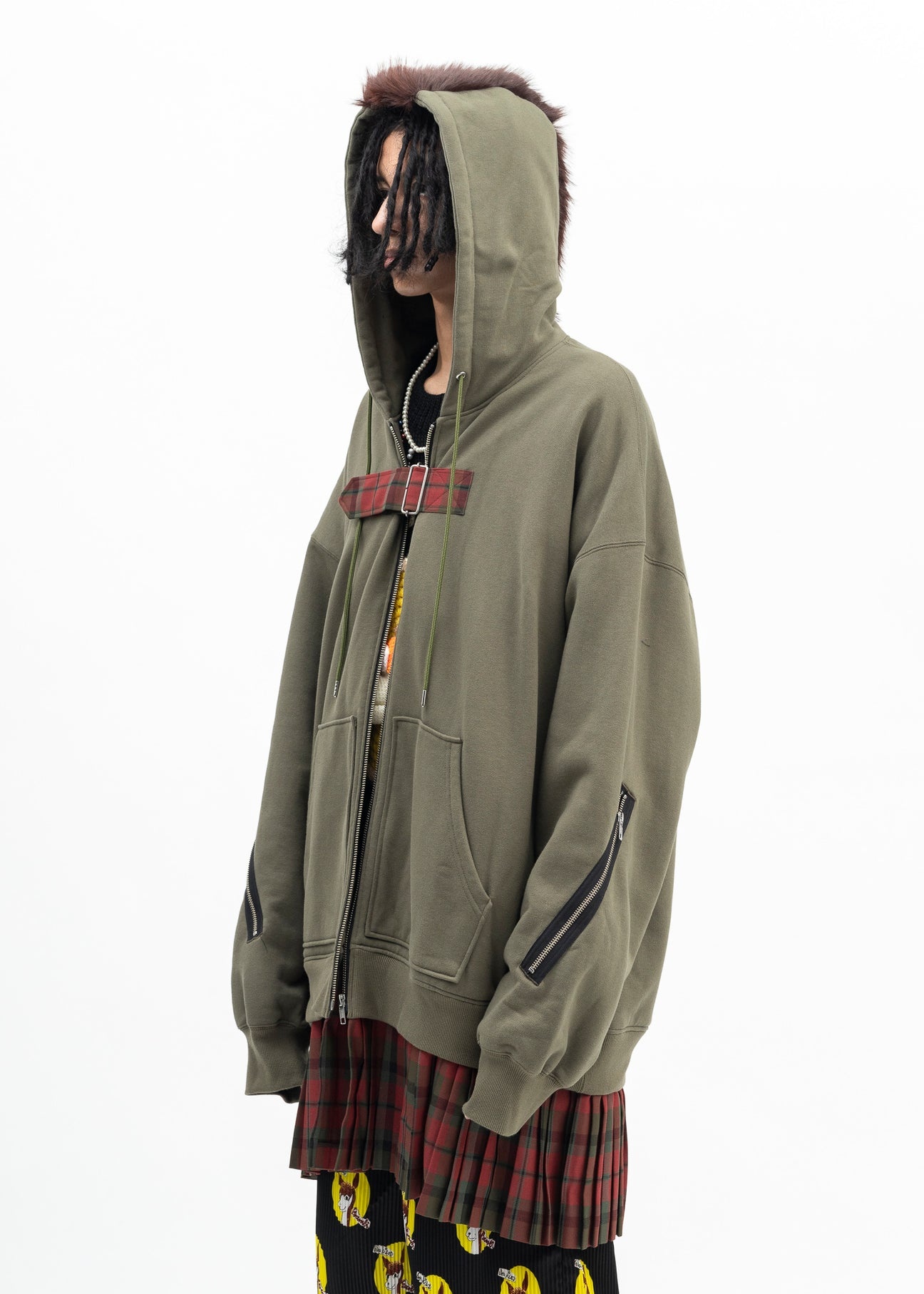 KHAKI GREEN MOHAWK PUNK HOODIE - 2