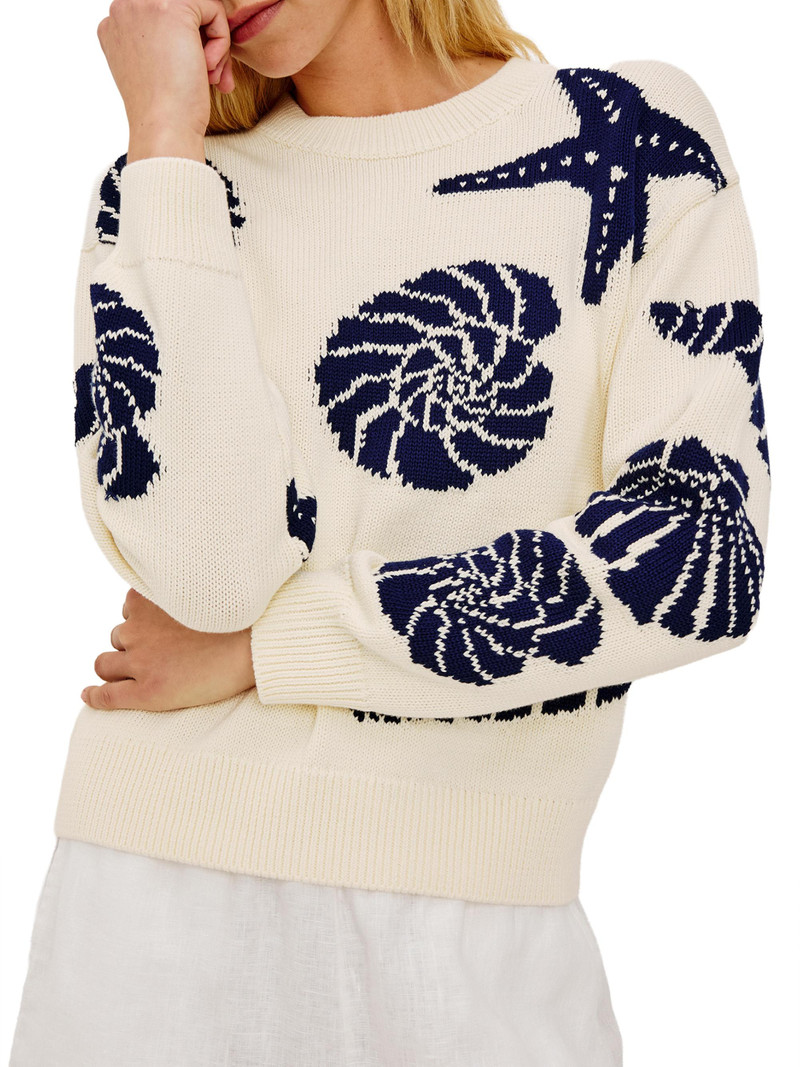 Women's Zoey Intarsia-Knit Crewneck Sweater - Seashells 6