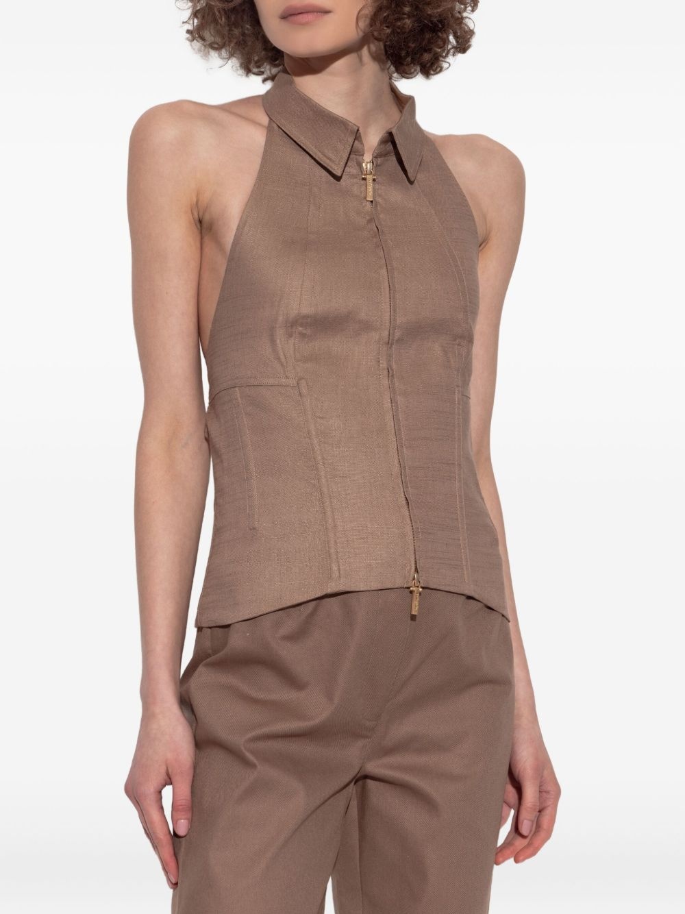 zip-up halterneck vest - 3