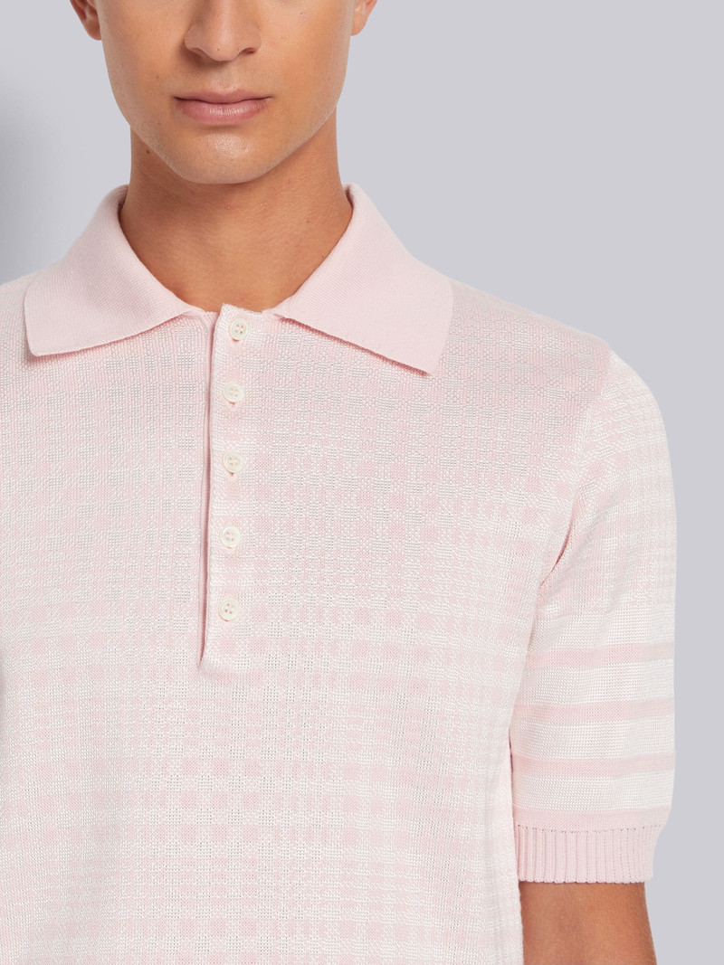 Light Pink Gingham Check Jacquard Short Sleeve Polo 5