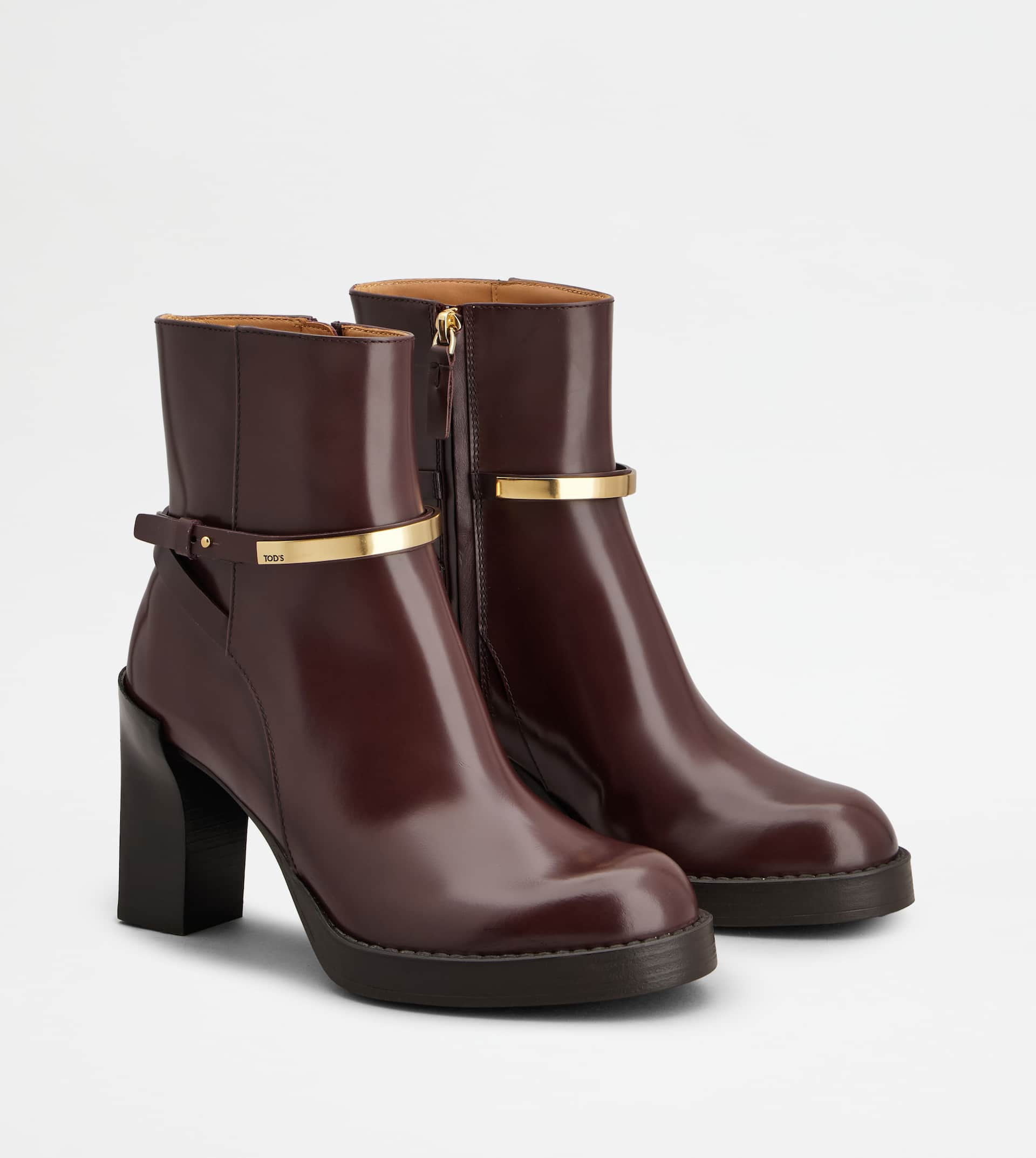 ANKLE BOOTS IN LEATHER - BURGUNDY - 2