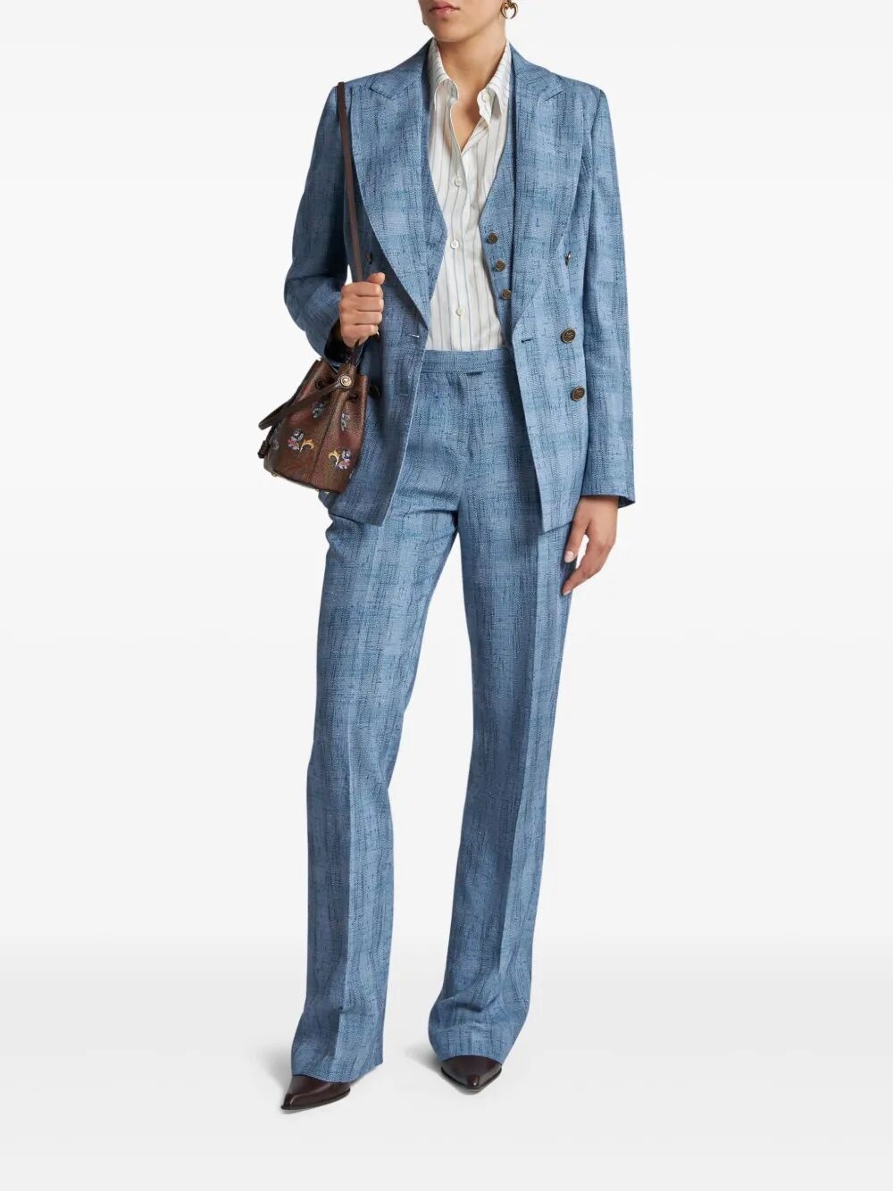 Etro Women Slubbed Check Motif Linen-Blend Trousers - 2