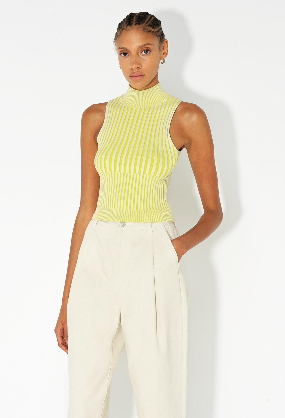 SILK COTTON RIB MOCK NECK TOP - 5
