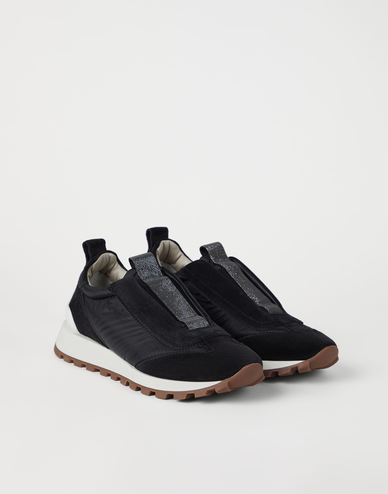 Suede and techno fabric runners with precious detail - 1