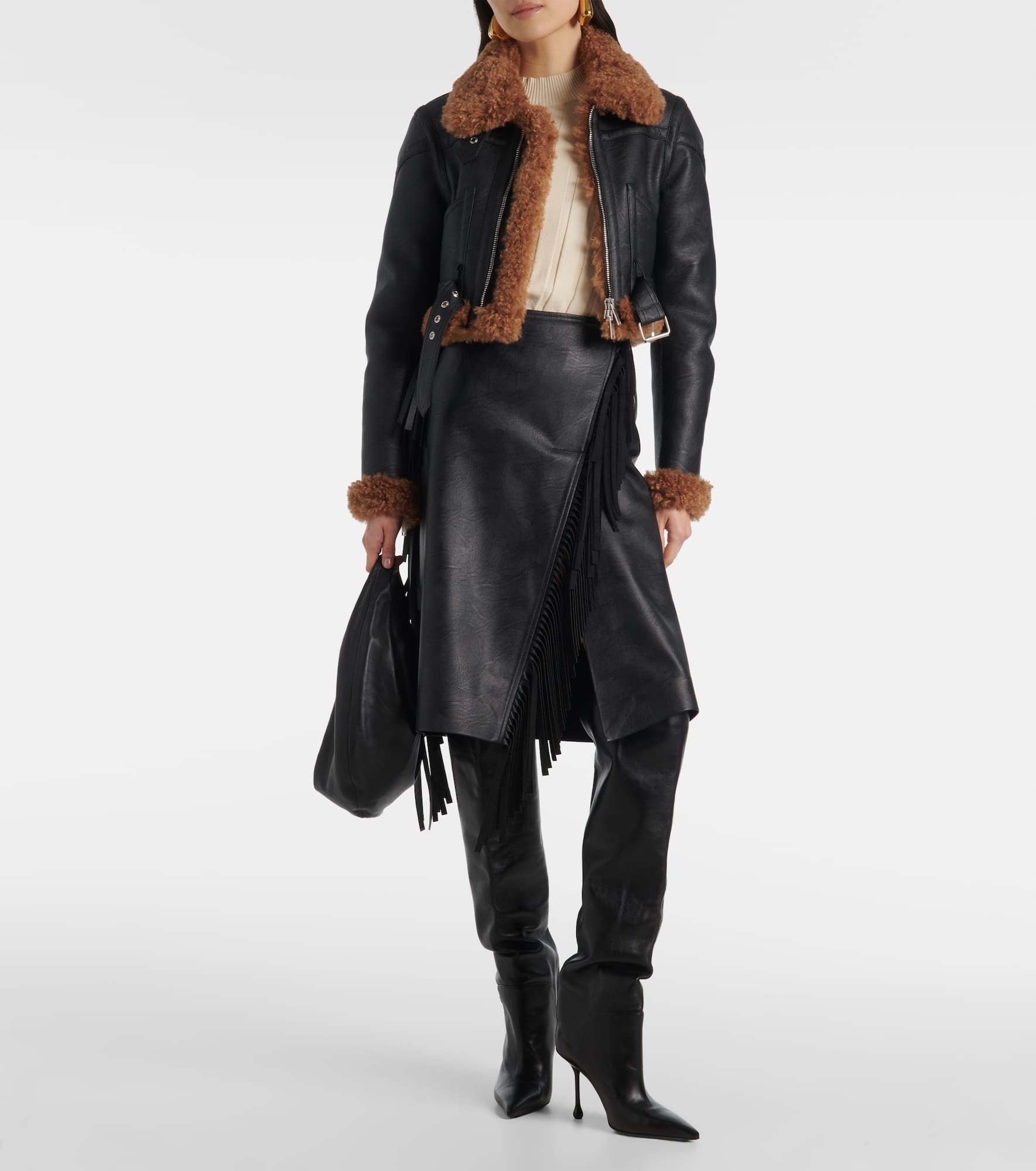 Cropped faux leather biker jacket - 2