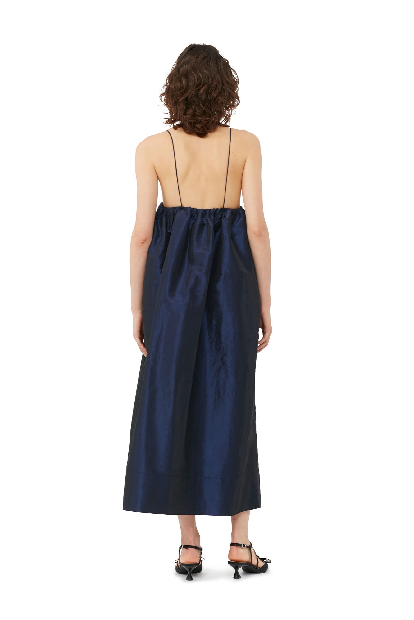 NAVY SHINY TAFFETA STRAP DRESS - 4