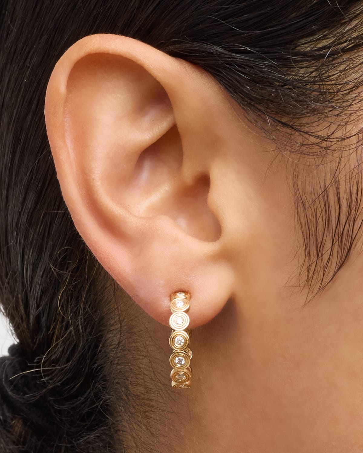 14k Gold Fluted Diamond Earrings - 2