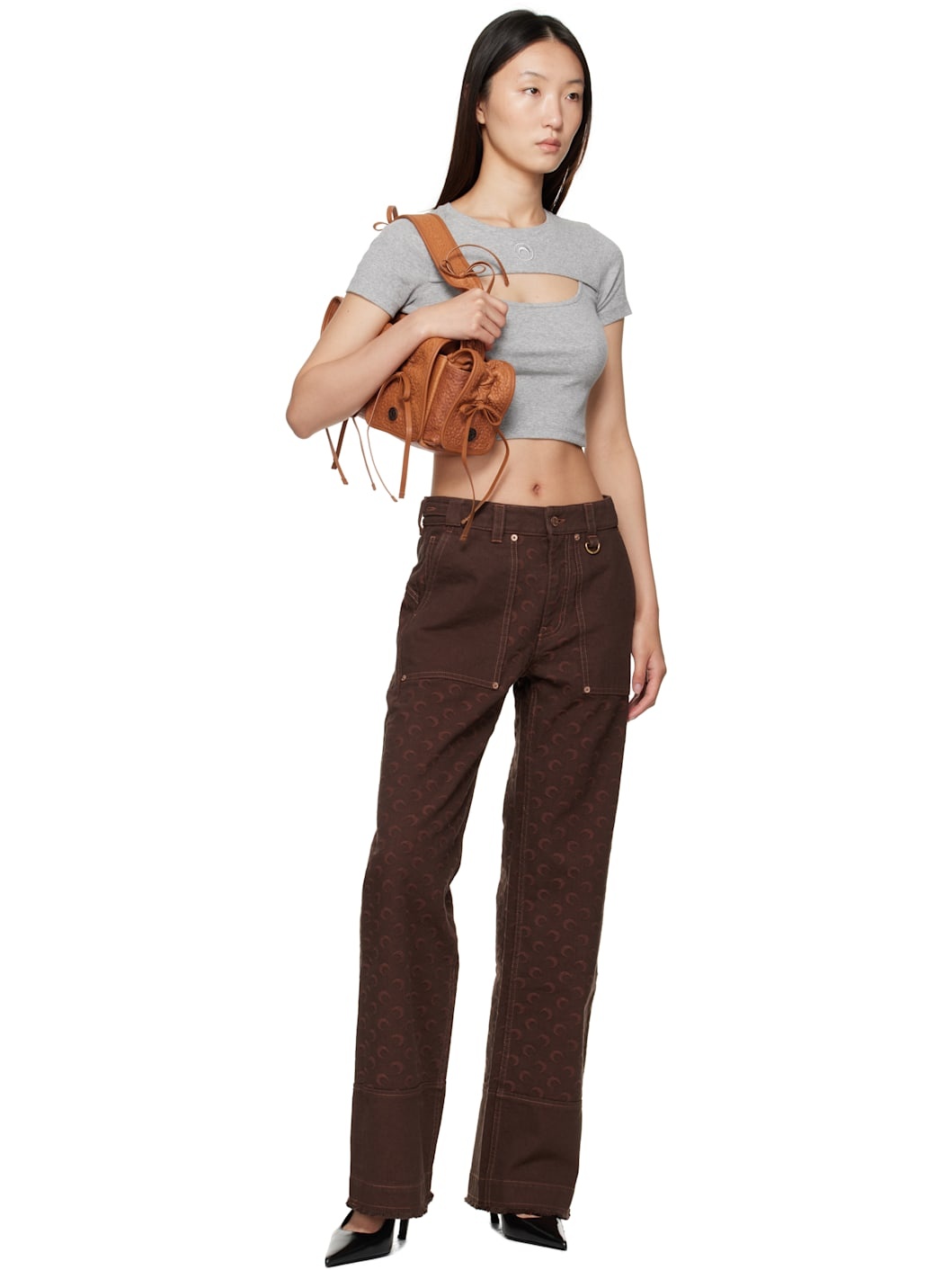 Brown Moon Jacquard Twill Workwear Cargo Pants - 4