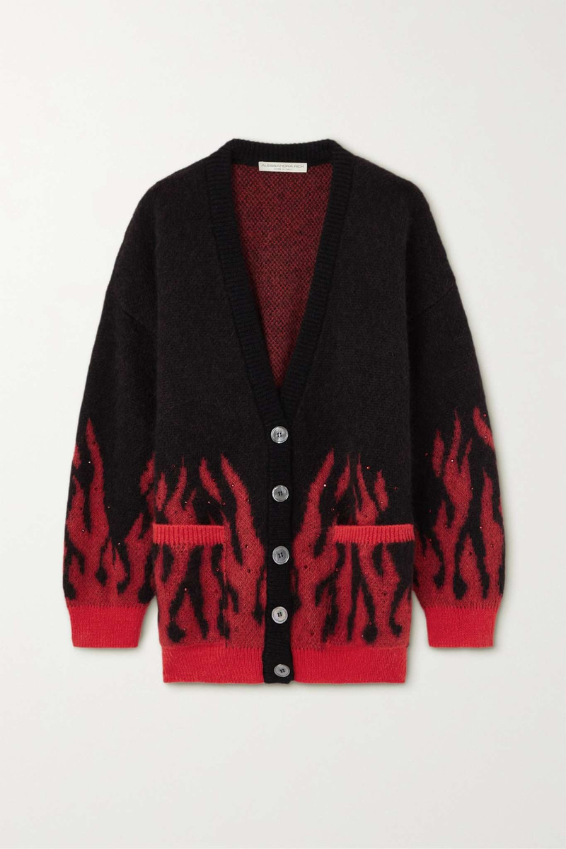 Flame embellished mohair-blend jacquard cardigan 1