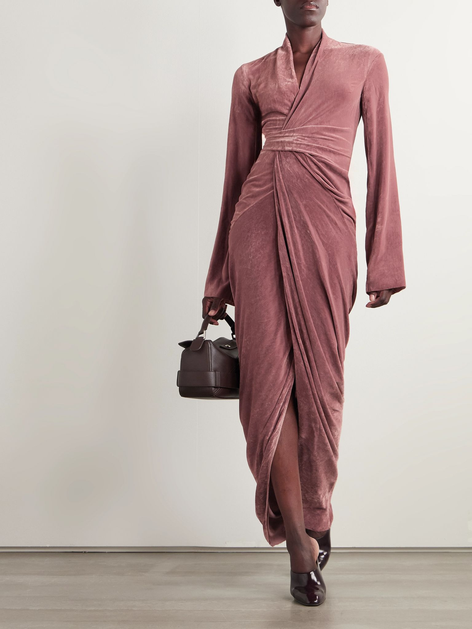 Draped velvet wrap gown Antique rose - 2