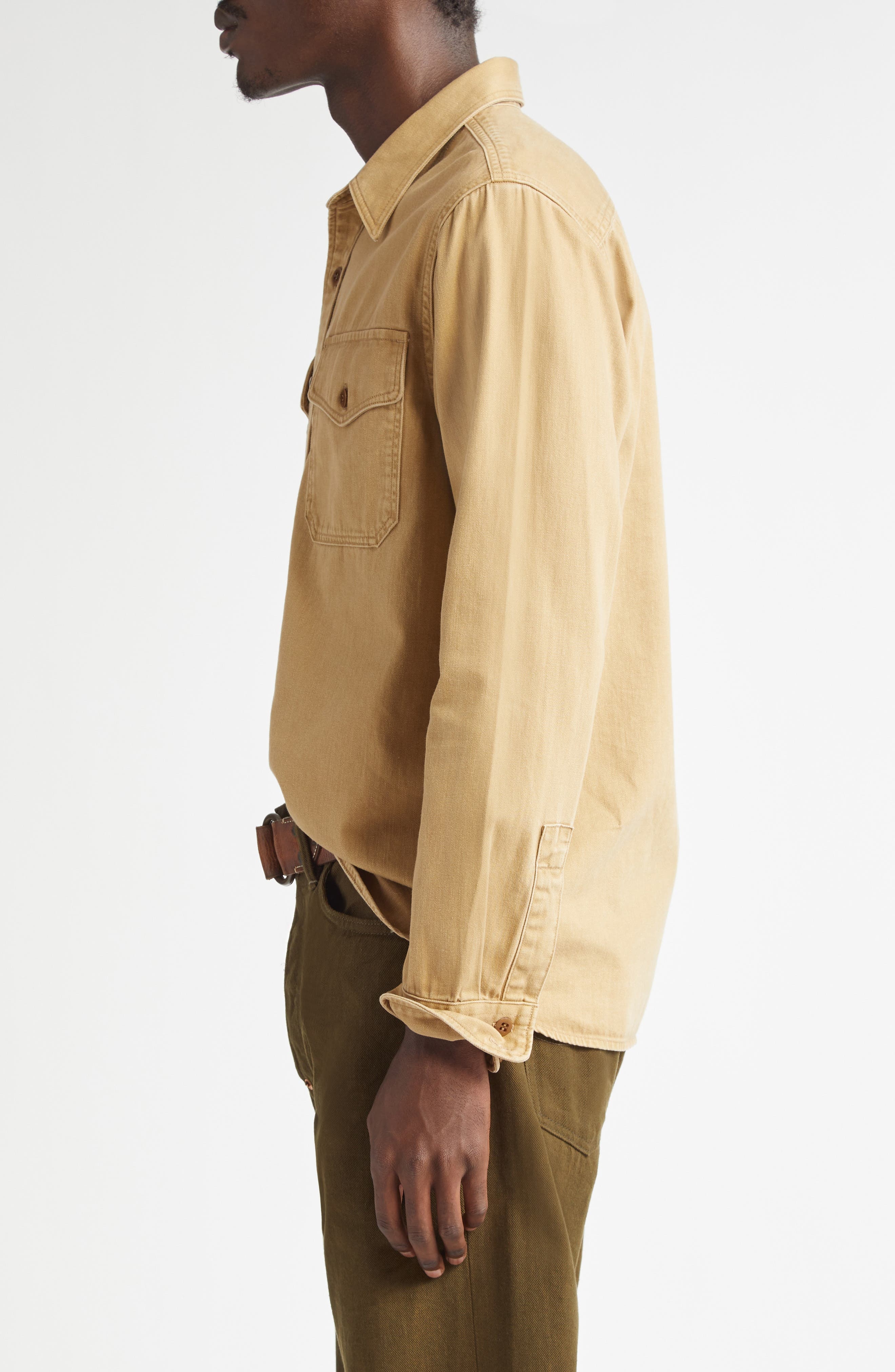 Double RL Cotton Twill Button-Up Work Shirt in Faded Tan at Nordstrom - 4