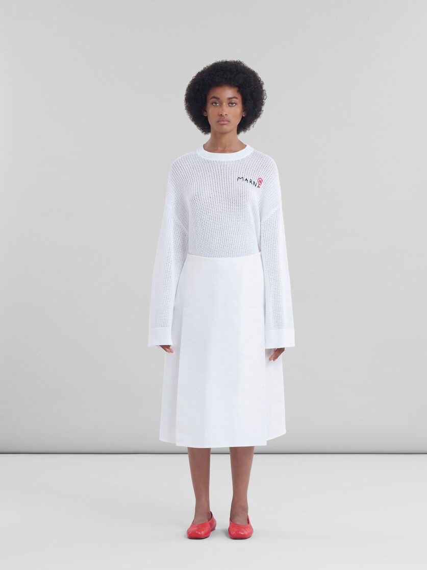 WHITE CADY MIDI SKIRT WITH MAXI PLEATS - 2