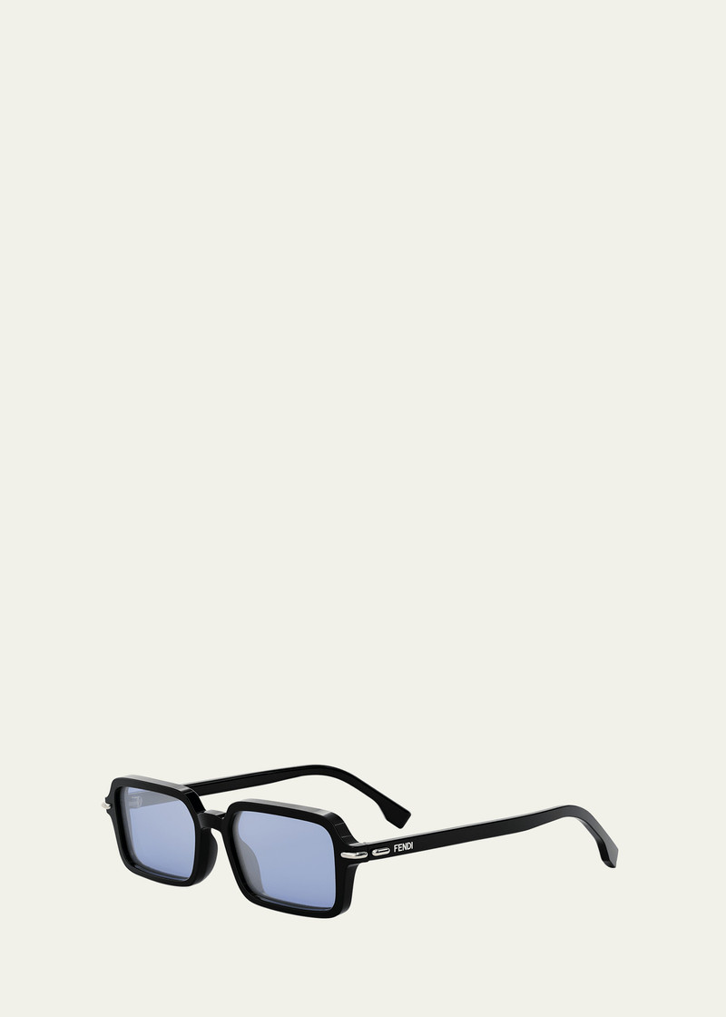 FENDI Men's Selleria Acetate and Nylon Rectangle Sunglasses outlook