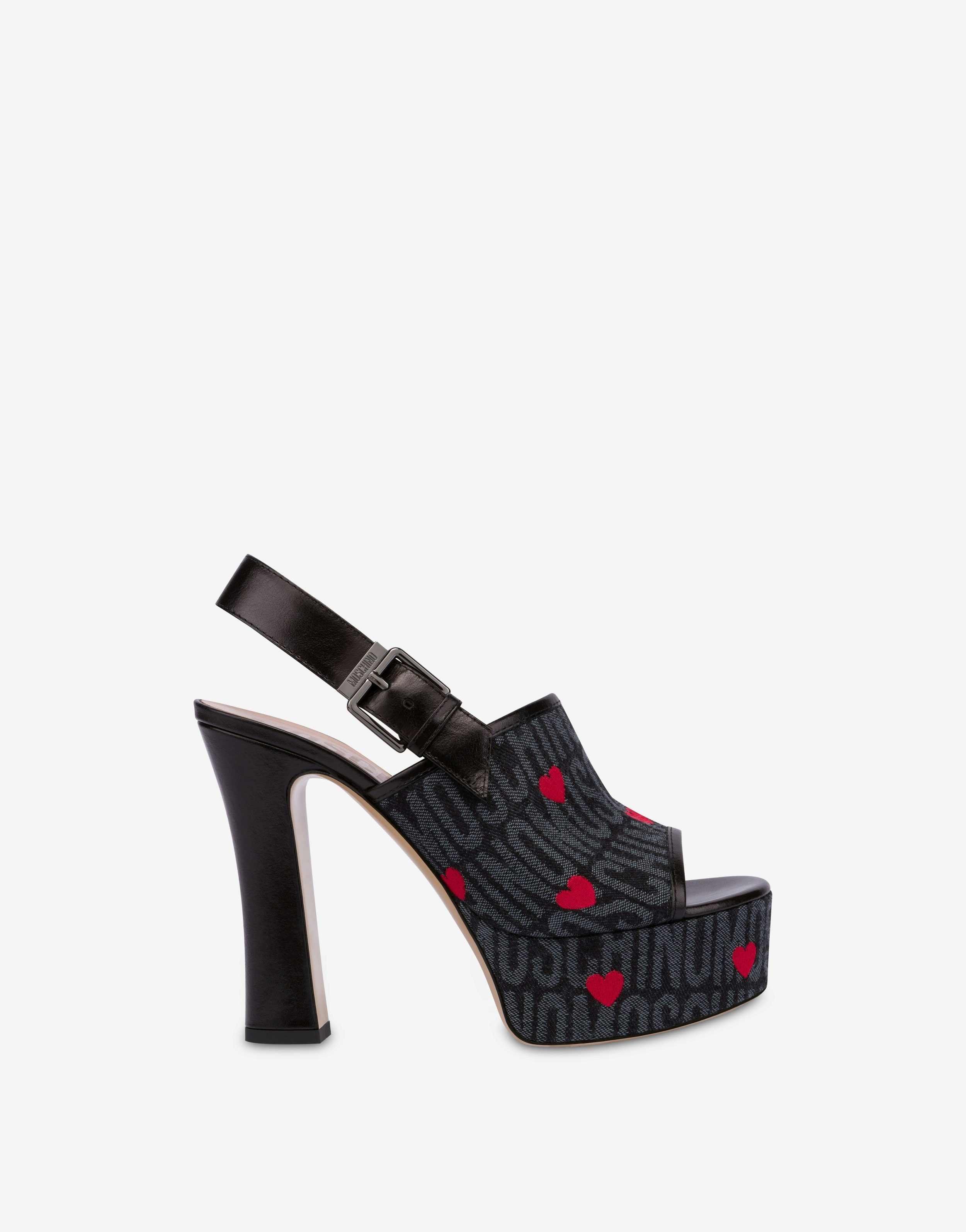 DENIM SANDALS ALLOVER LOGO WITH HEARTS - 2