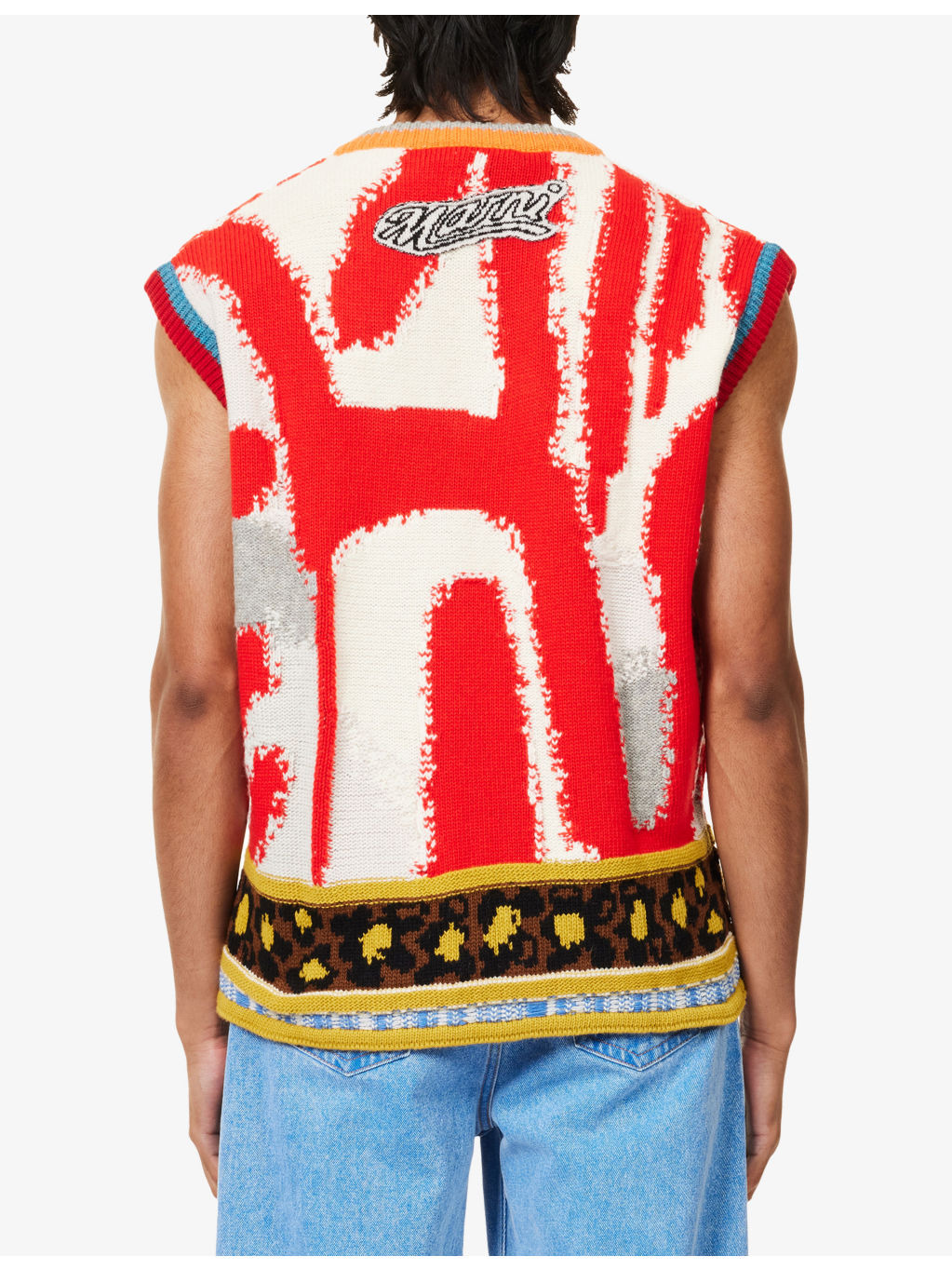 Graphic-Intarsia V-Neck Virgin-wool Knitted Vest - 4