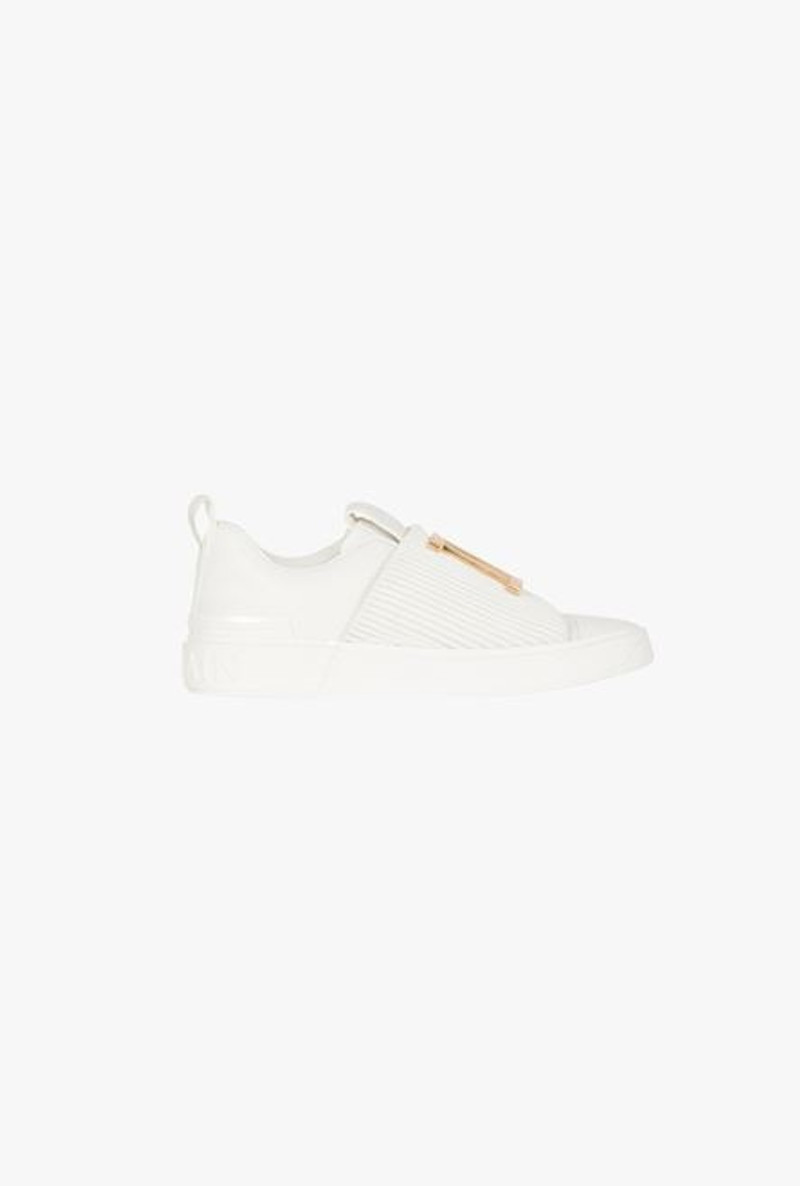 White leather B-Court sneakers with golden Balmain monogram 1