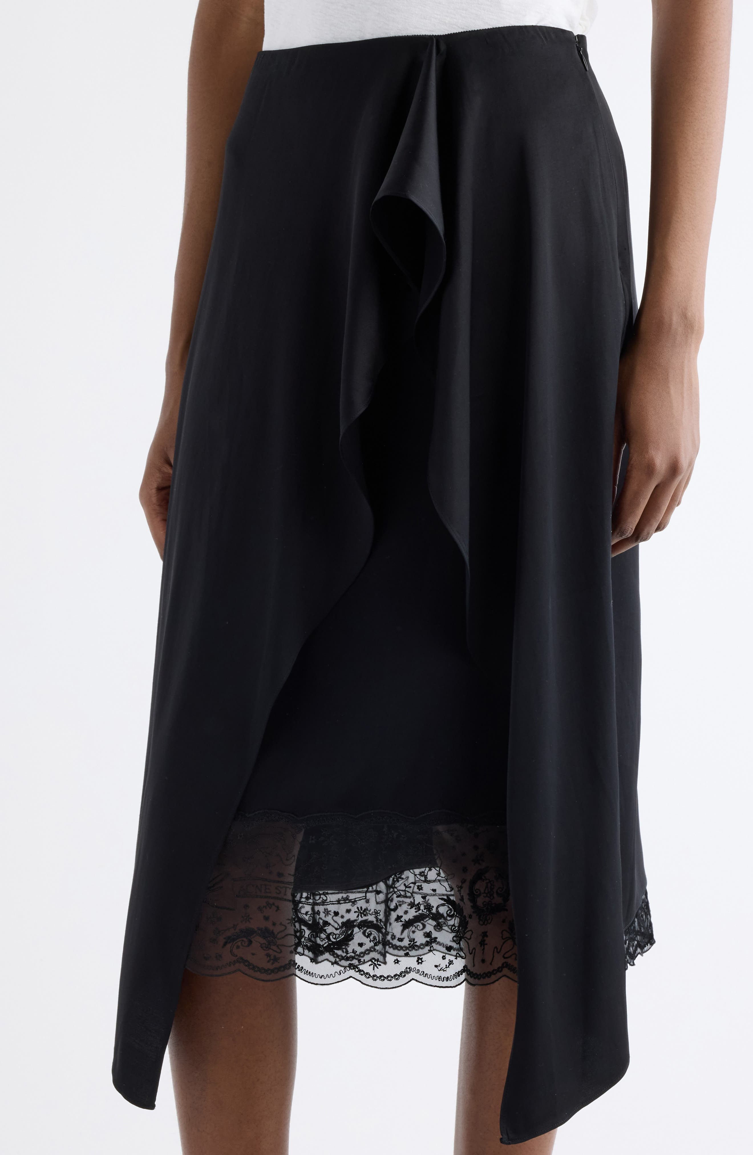 Acne Studios Inouka Layered Satin & Lace Skirt in Black at Nordstrom - 5