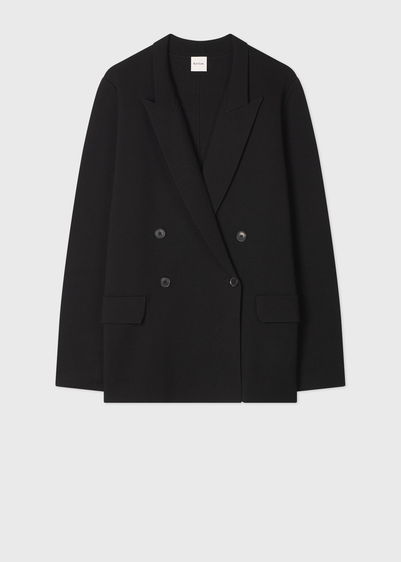Women's Black Milano Knit Double-Breasted Blazer 1