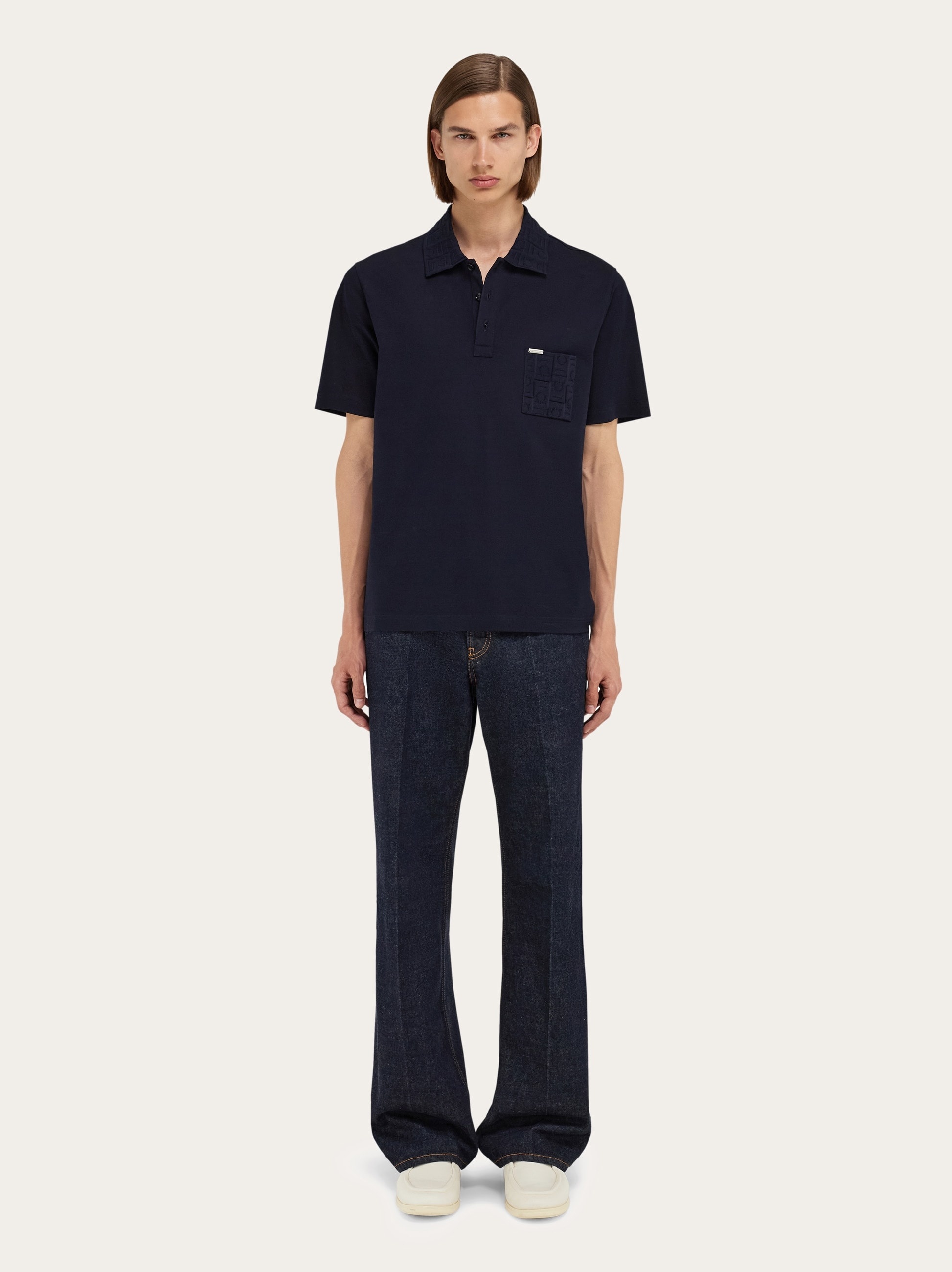 V-neck polo with jacquard pocket detail - 5