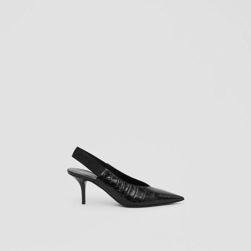 Embossed Leather Slingback Pumps 1