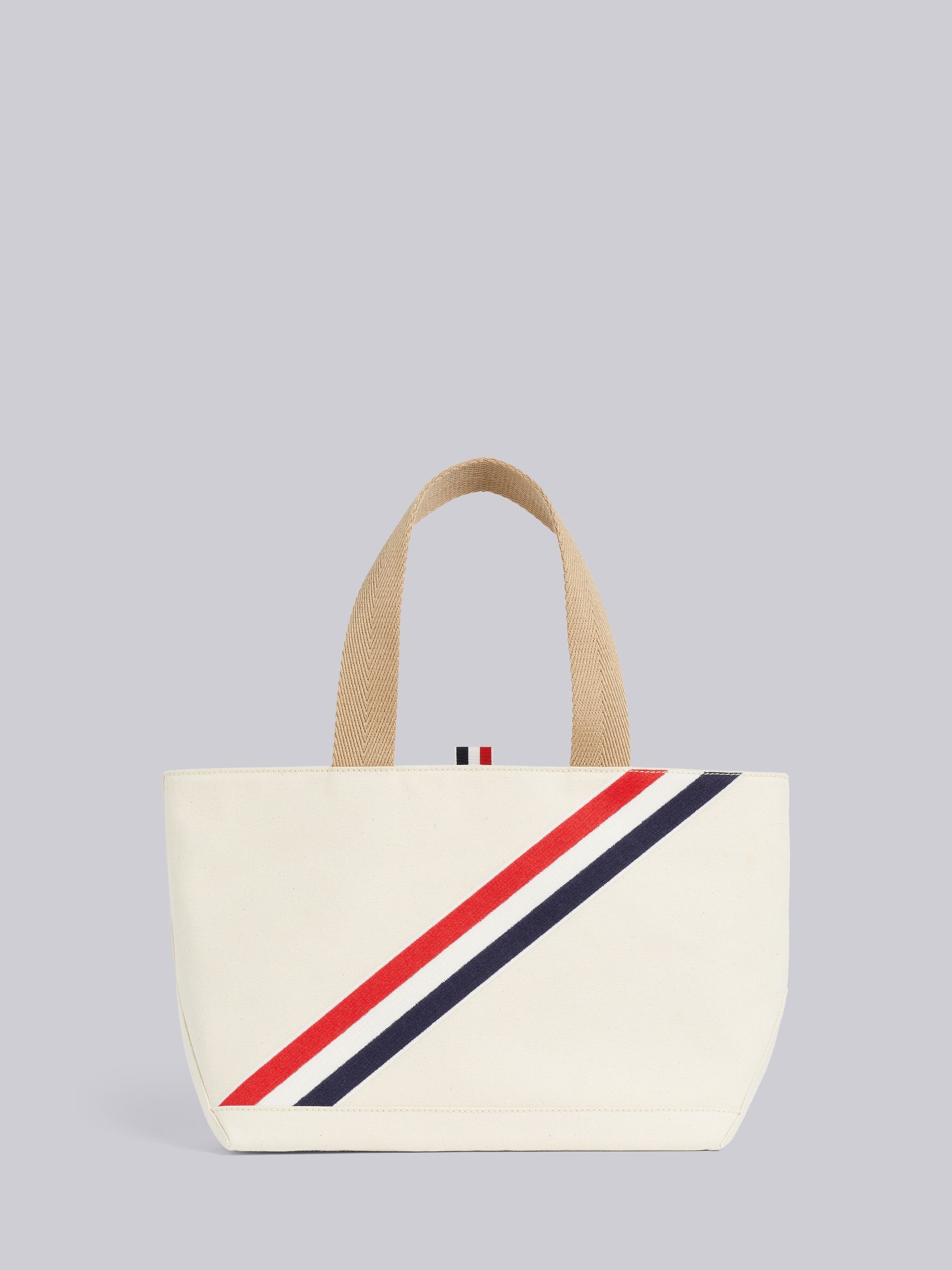 Beige Cotton Canvas Diagonal Stripe Small Tool Tote - 1