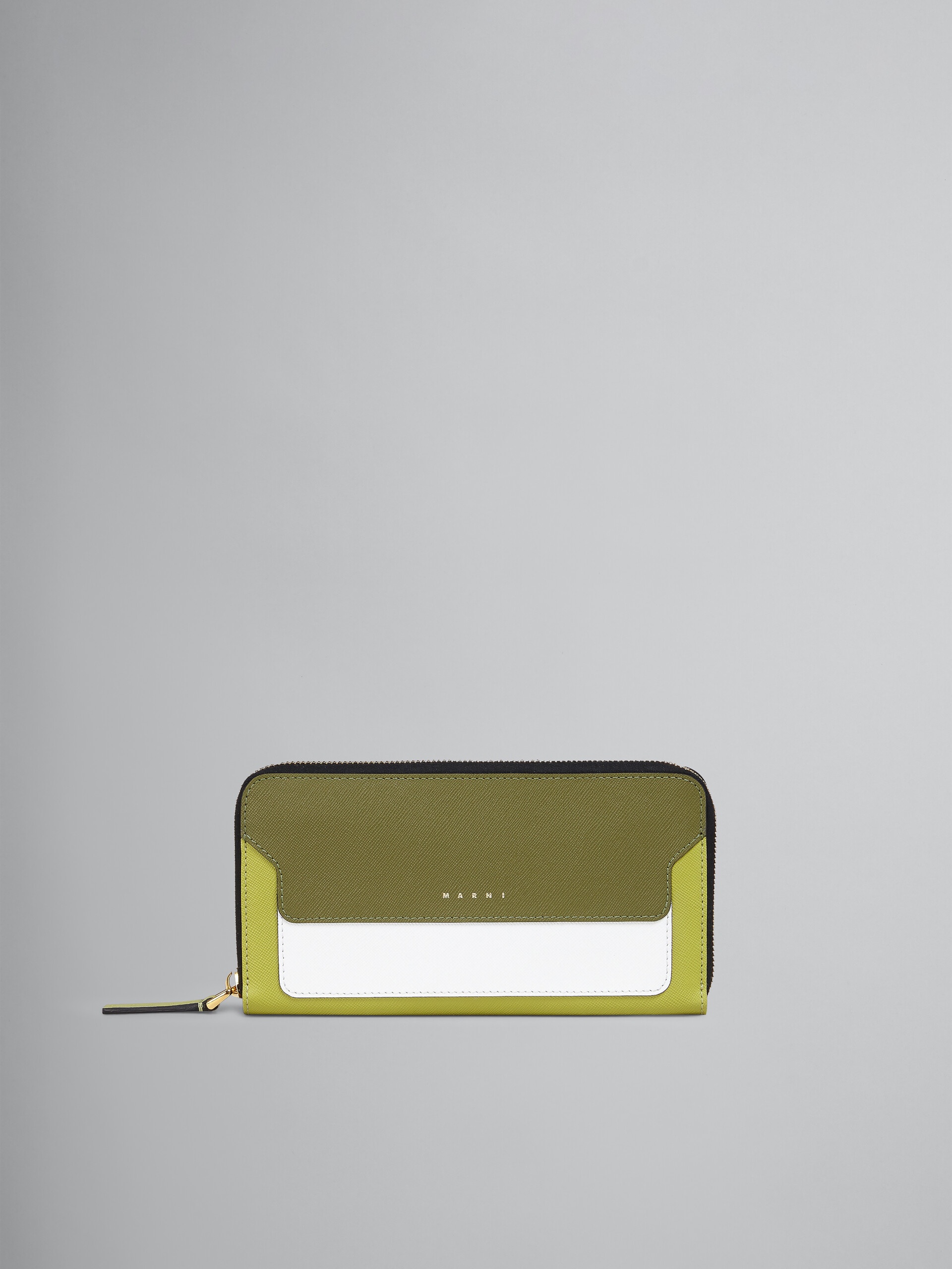 MULTICOLOURED GREEN SAFFIANO LEATHER ZIP-AROUND WALLET - 1