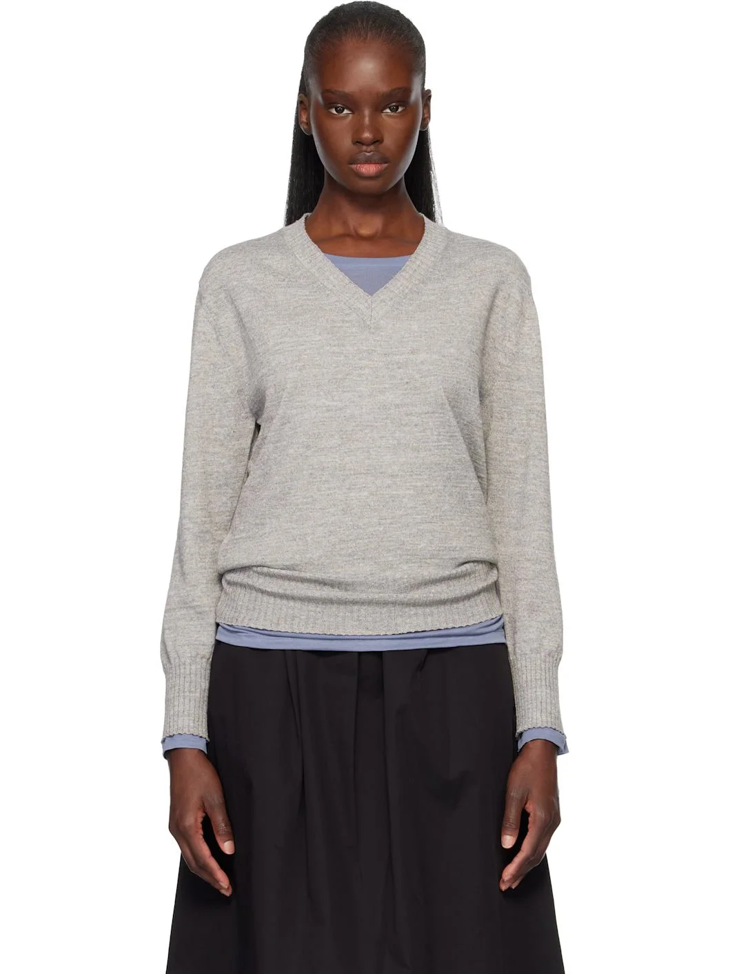 Gray Marine V-Neck Pullover Sweater - 1