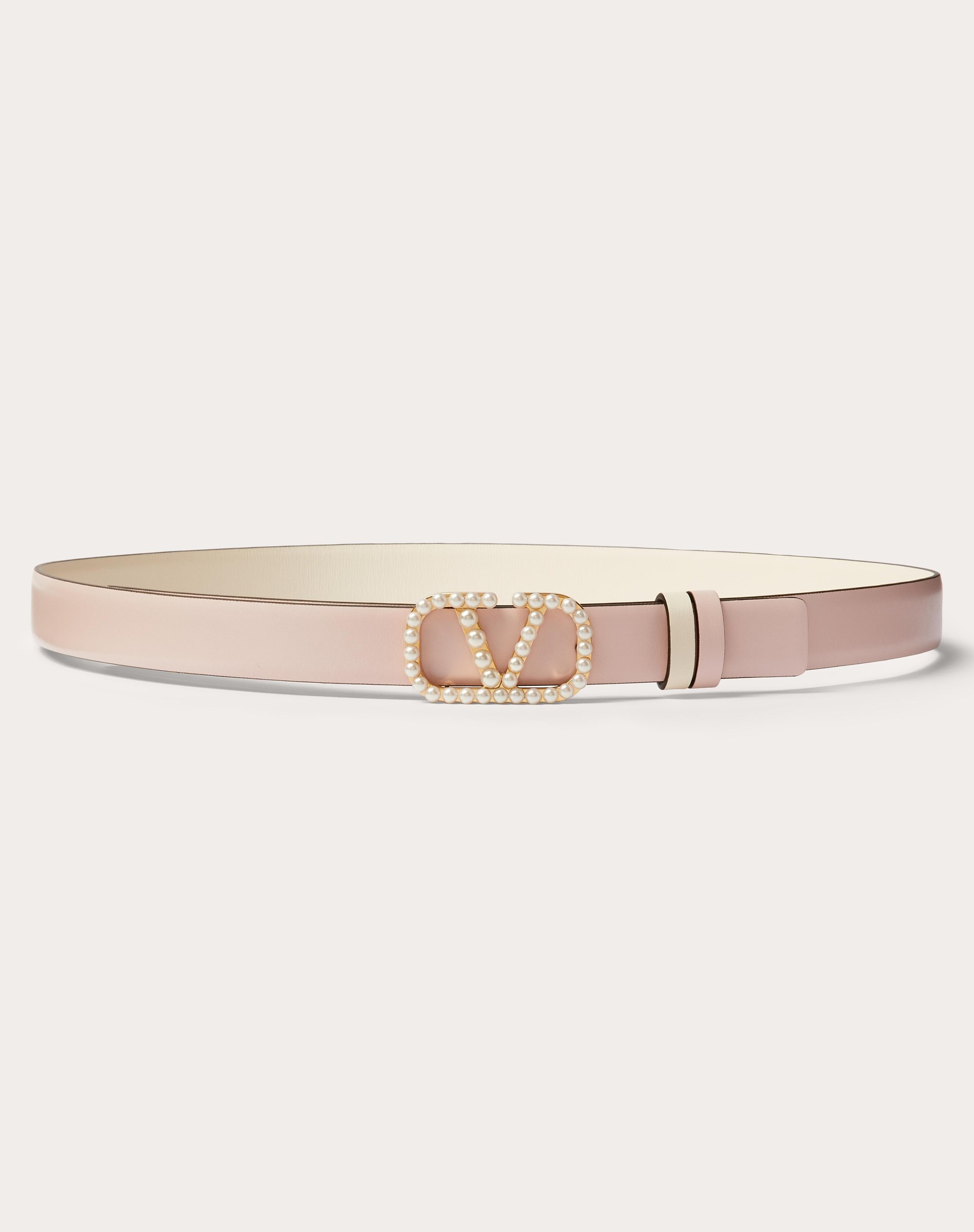 VLOGO SIGNATURE REVERSIBLE BELT IN SHINY CALFSKIN WITH PEARLS 20 MM - 1