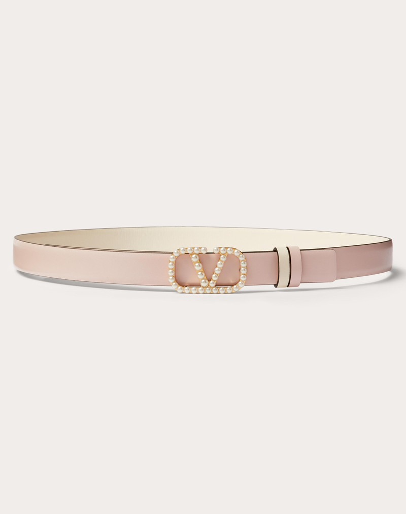 VLOGO SIGNATURE REVERSIBLE BELT IN SHINY CALFSKIN WITH PEARLS 20 MM 1