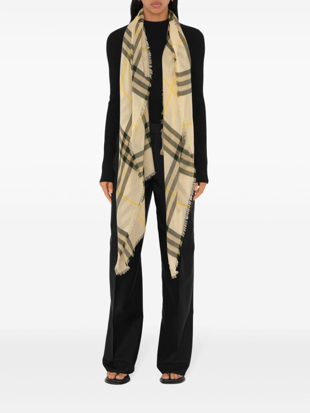 checked wool scarf - 3