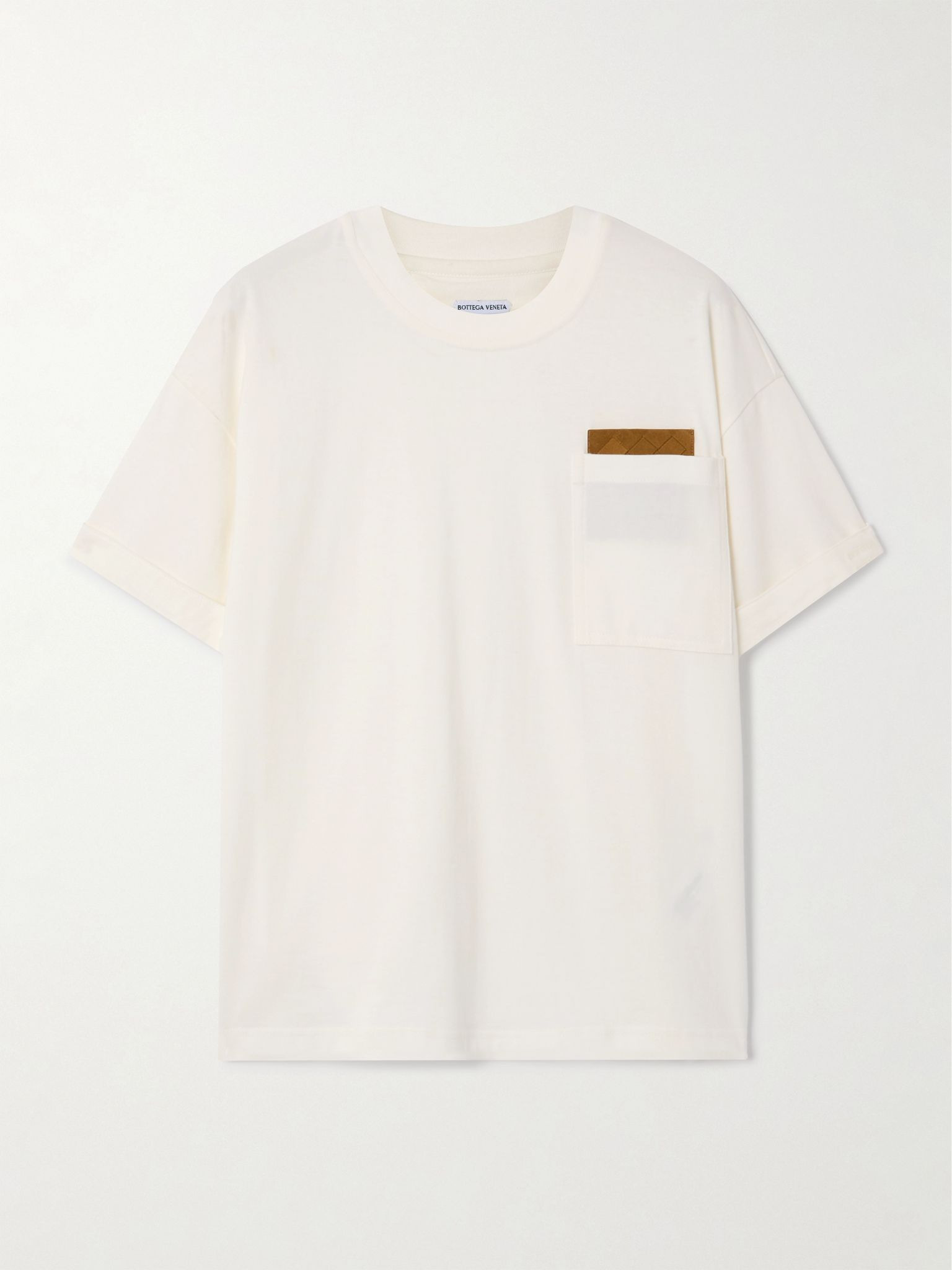 Intrecciato suede-trimmed organic cotton-jersey T-shirt Off-white - 1