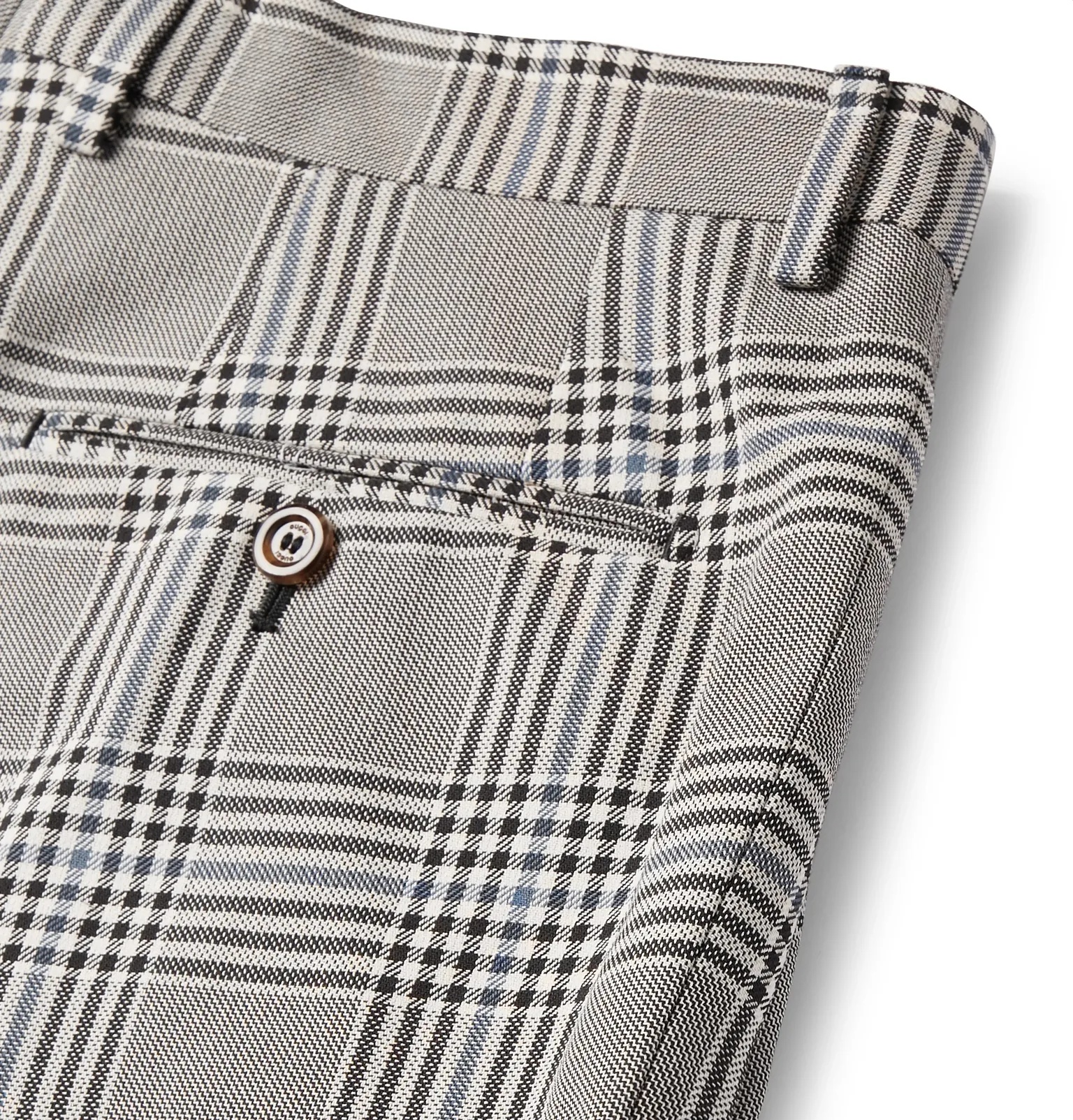 Grey Pleated Prince of Wales Checked Cotton Trousers - 6