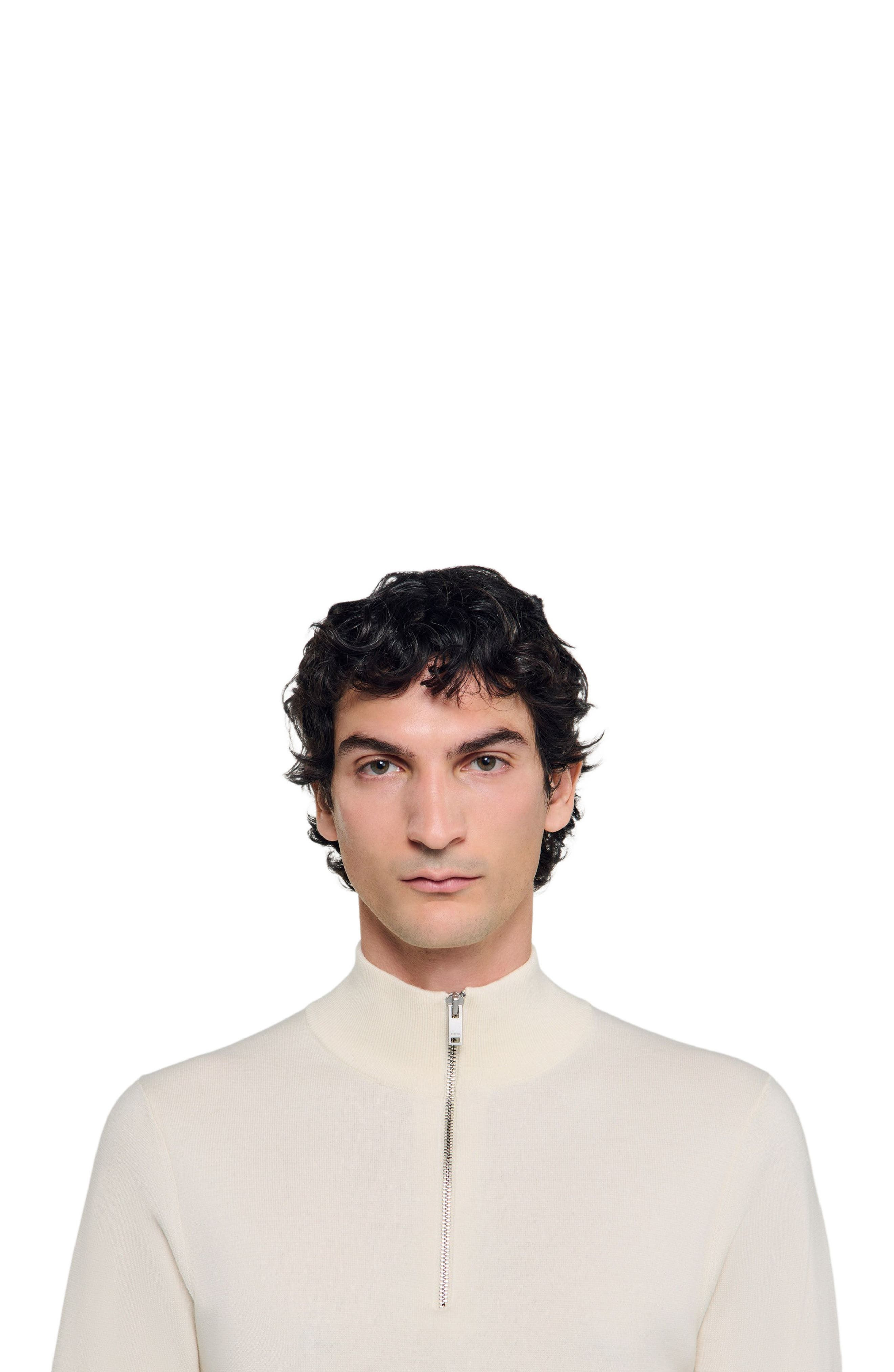 SANDRO Wool sweater with zip collar in Off White at Nordstrom - 5