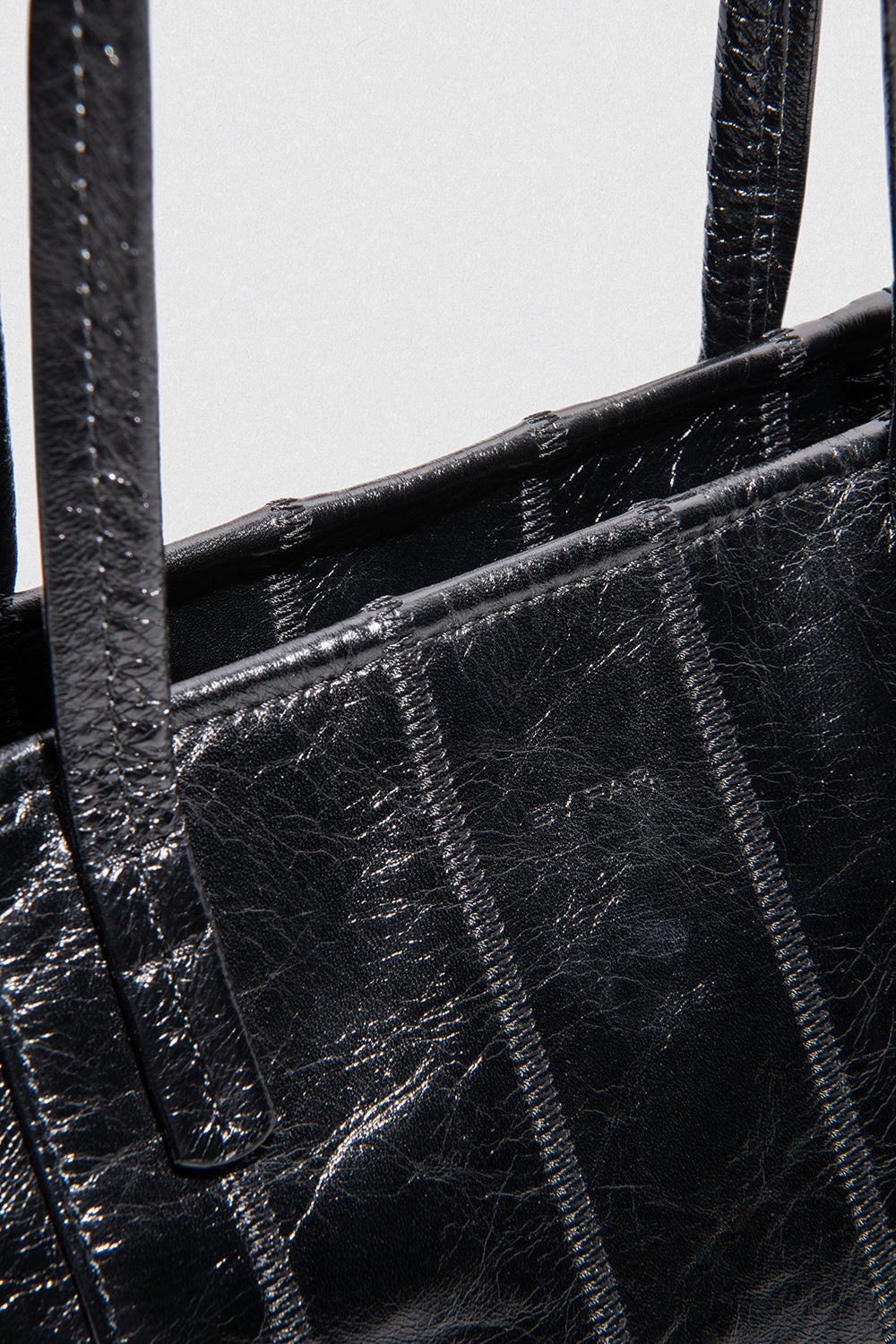 BAR TOTE BLACK PATCHWORK CREASED LEATHER - 3