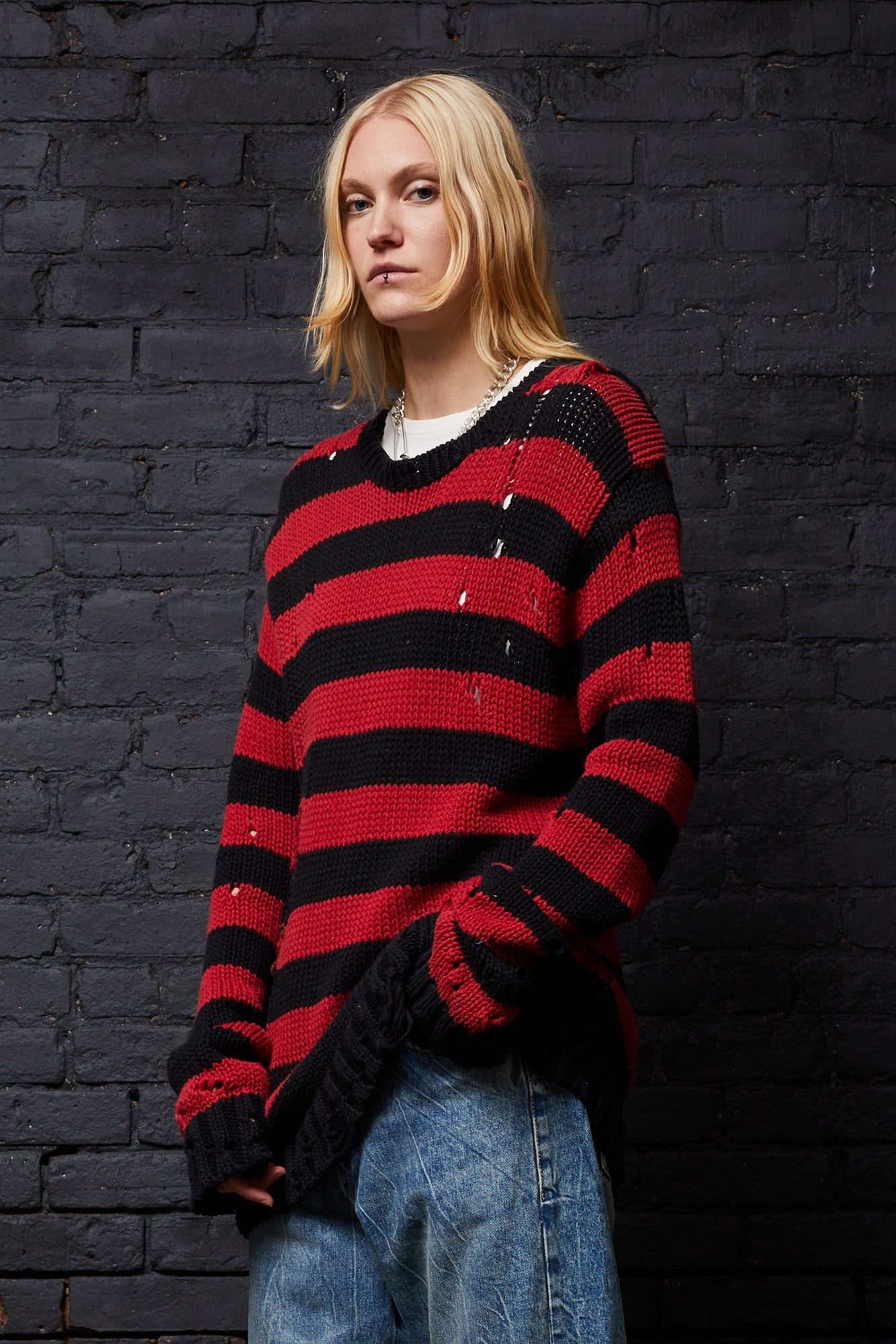 Red and black striped sweatshirt hotsell