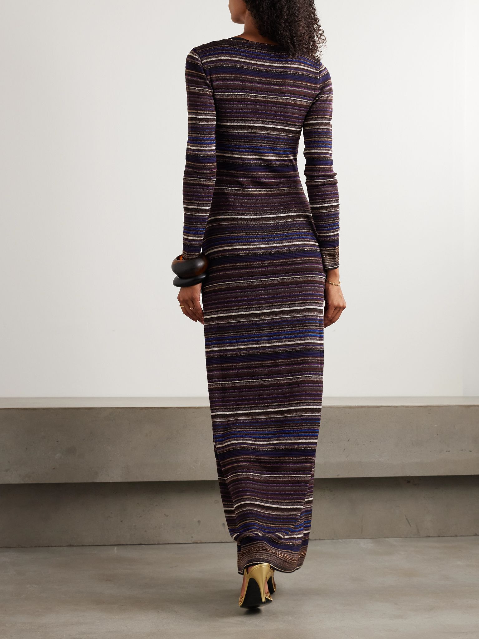 Striped metallic crochet-knit maxi dress Multi - 3