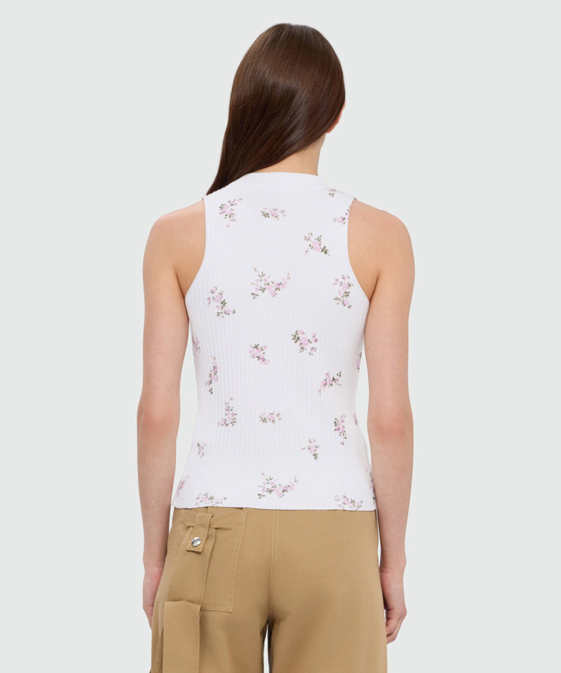 White ribbed techno-viscose top with "Cracked Flowers Bouquet" print 3