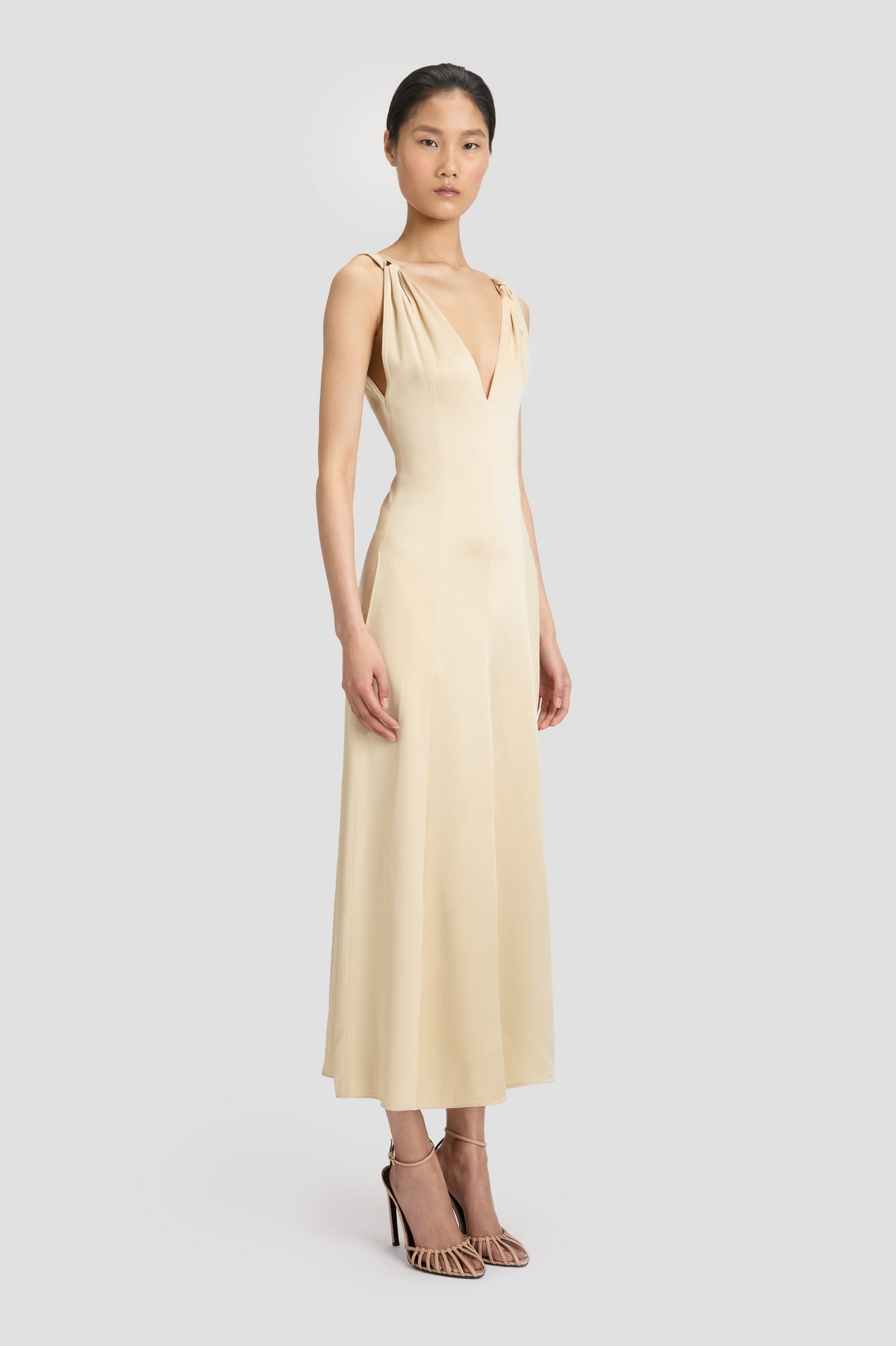 Twist Shoulder Dress In Macadamia - 3