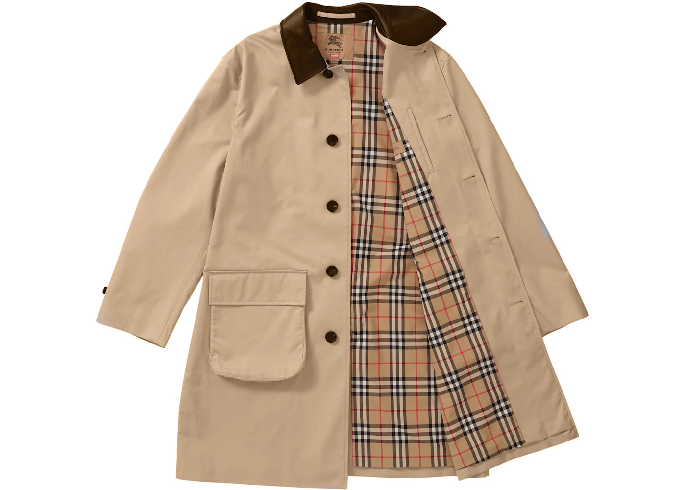 Supreme Burberry Leather Collar Trench Beige - 2