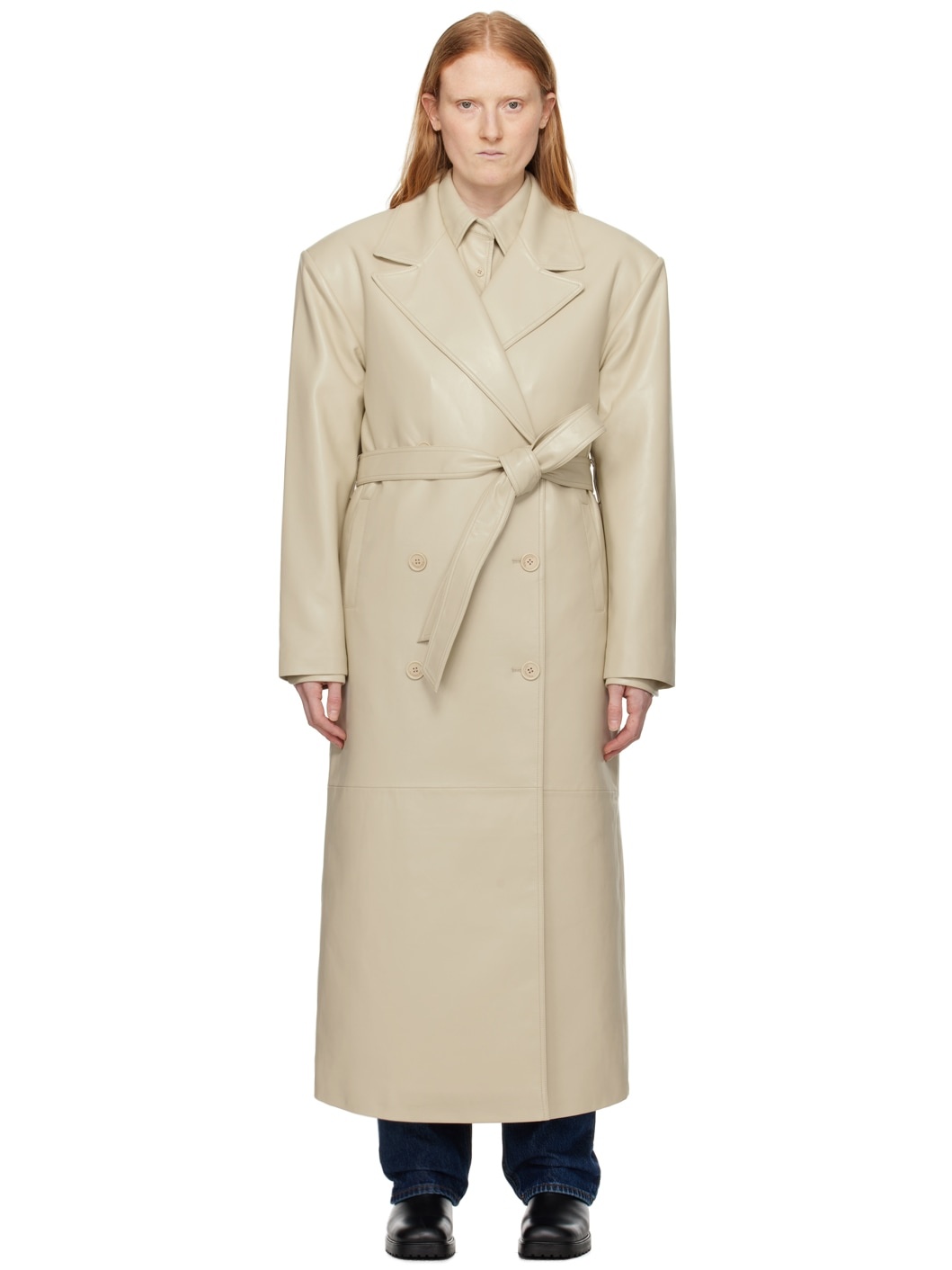 Beige Tina Faux-Leather Trench Coat - 1