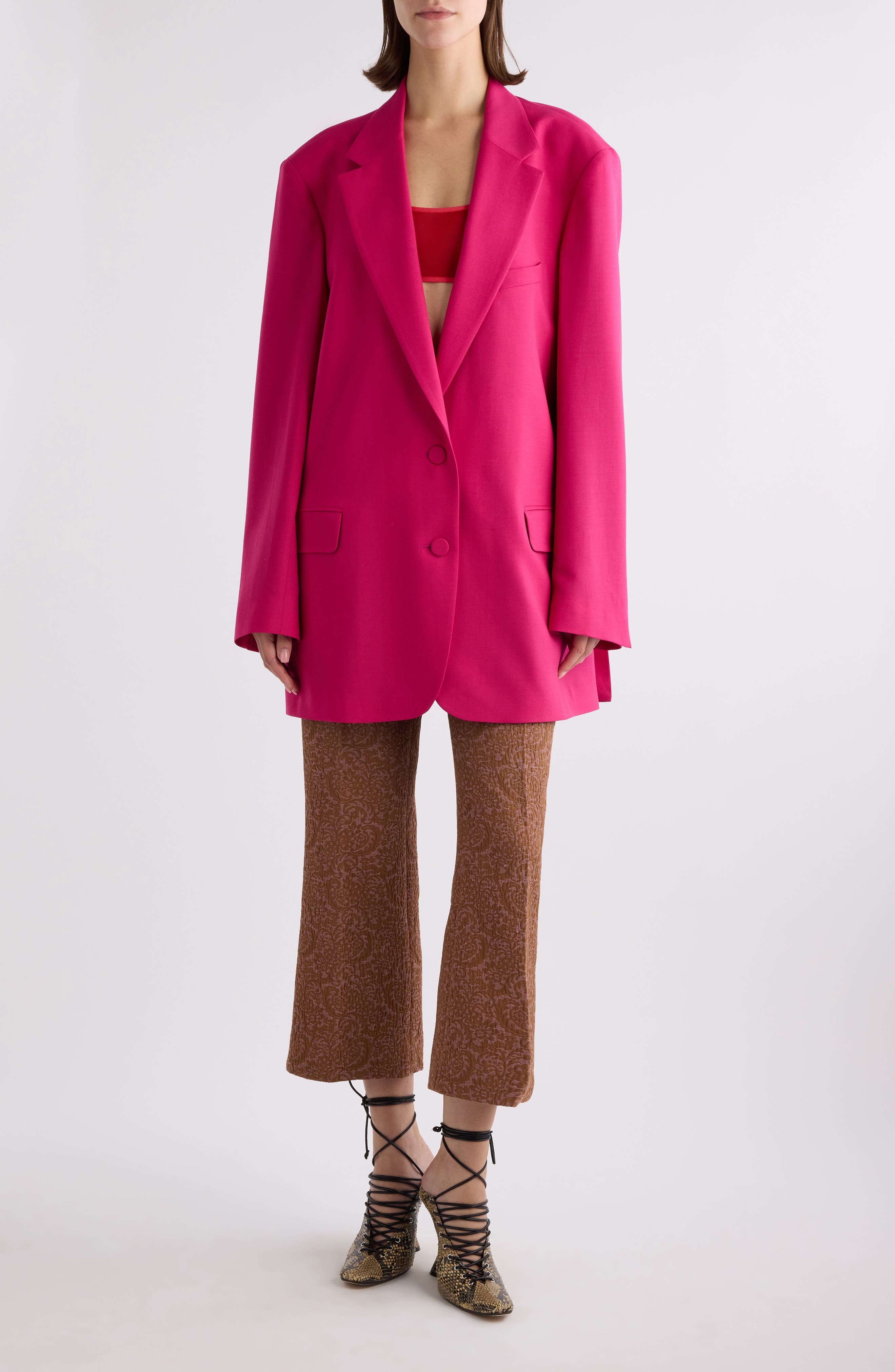 Dries Van Noten Paloma Floral Jacquard Crop Straight Leg Pants in Peach at Nordstrom - 2