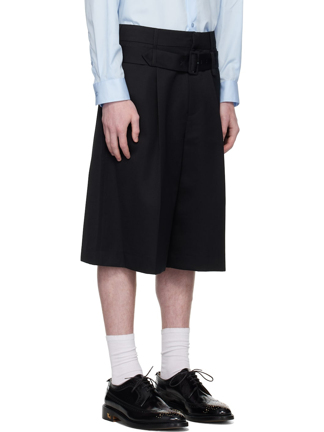 Black Wide Leg Multi Belt Loop Shorts - 2
