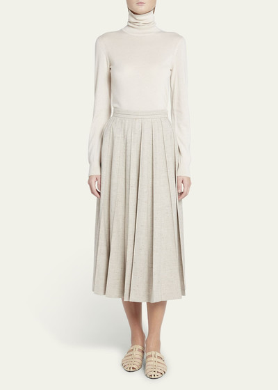Loro Piana Fumiko Pleated Midi Wool Linen Skirt outlook
