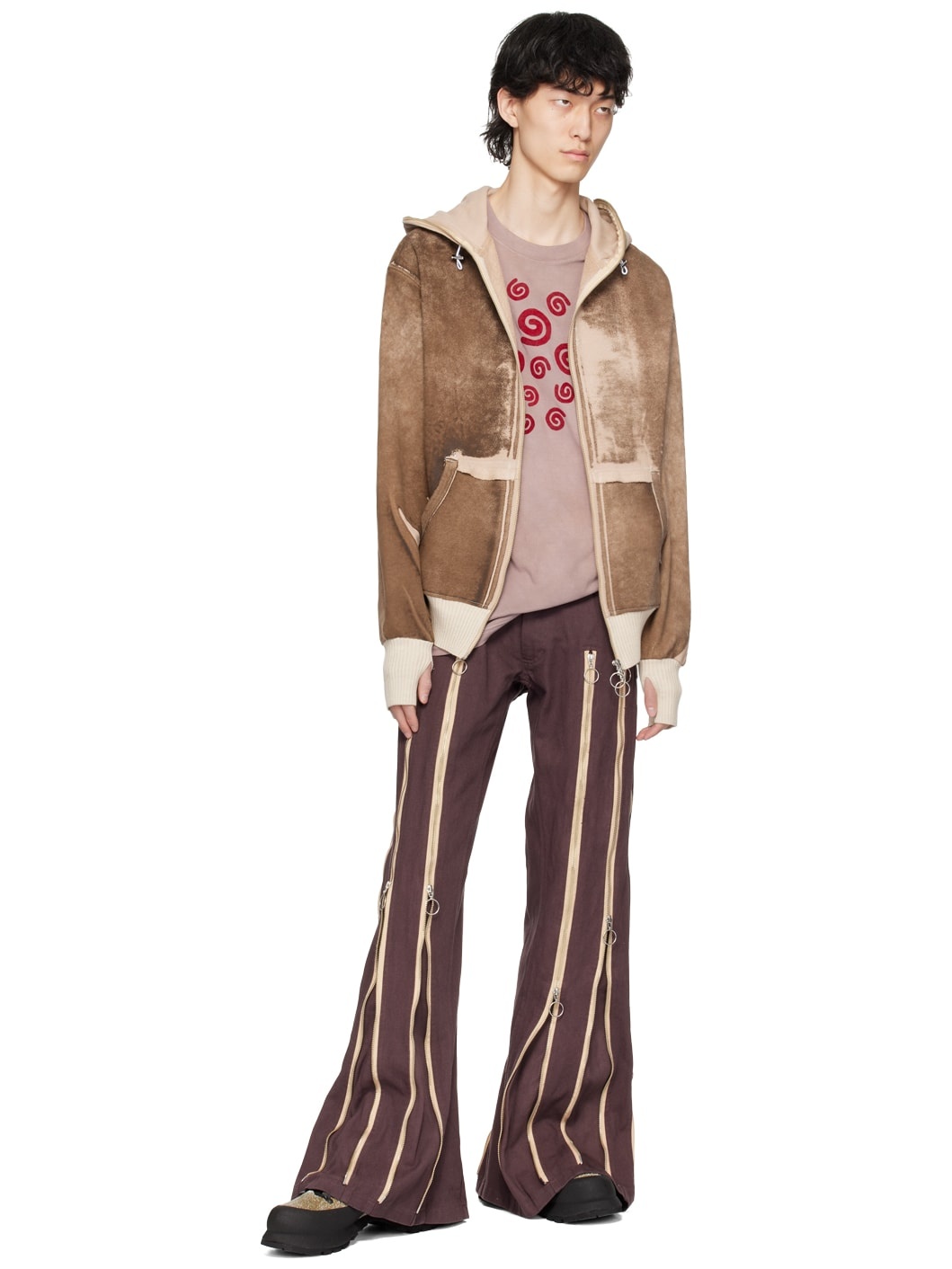 Brown Flocked Spiral T-Shirt - 4