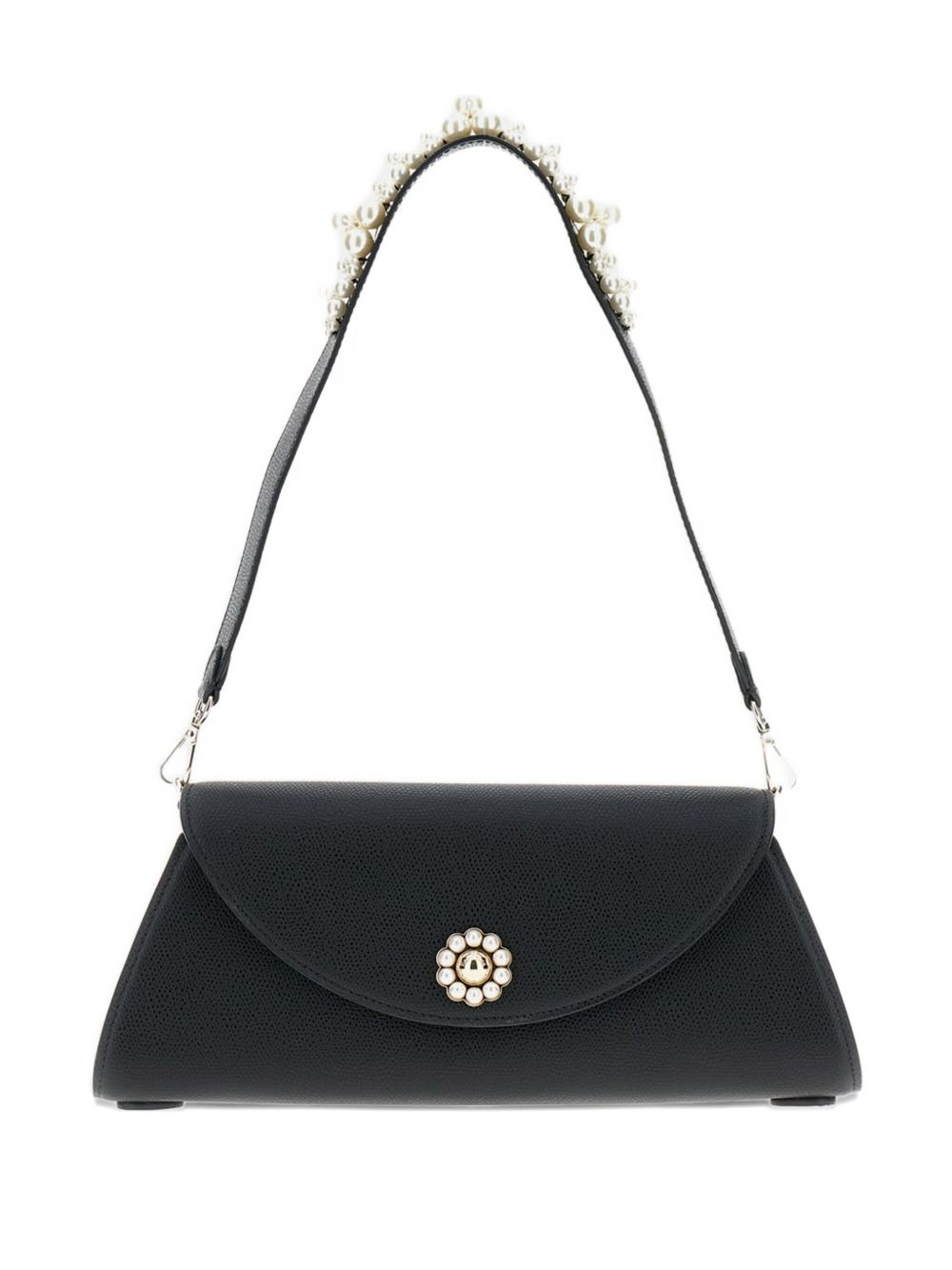 pearl-embellished clasp shoulder bag - 1