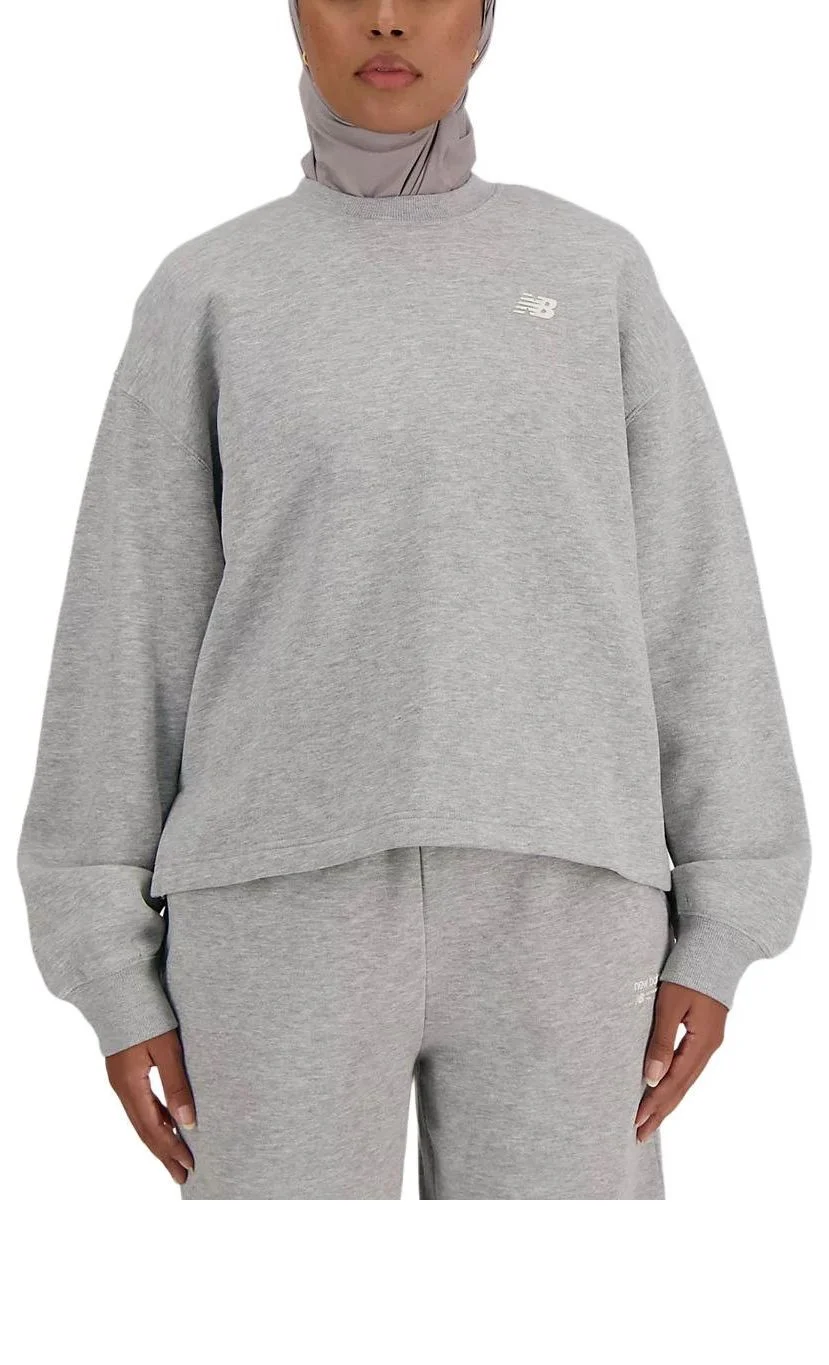 (WMNS) New Balance Linear Heritage Brushed Back Fleece Crewneck Sweatshirt Asia Sizing 'Grey' WT3353 - 1
