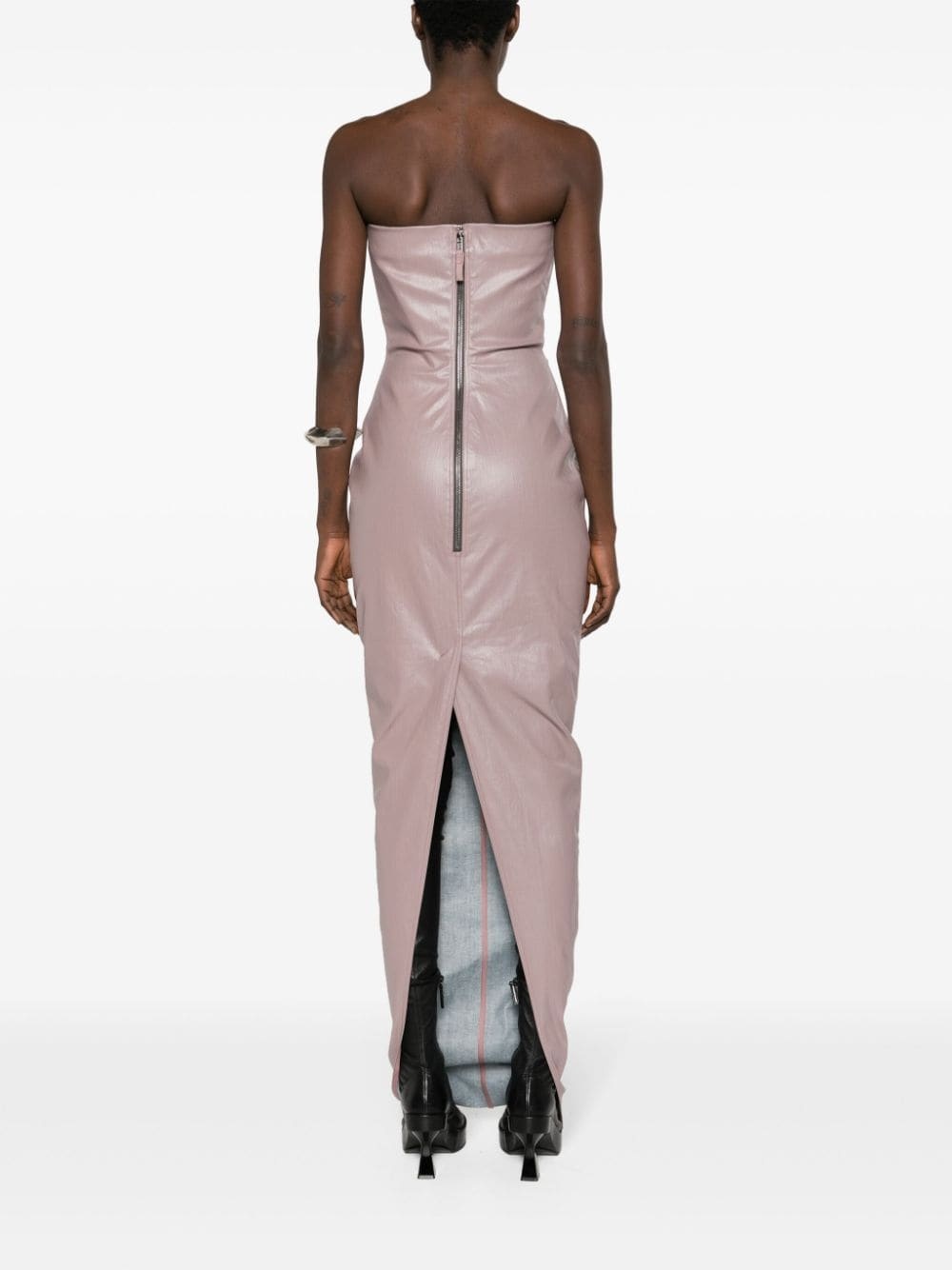coated-denim strapless bustier gown - 4