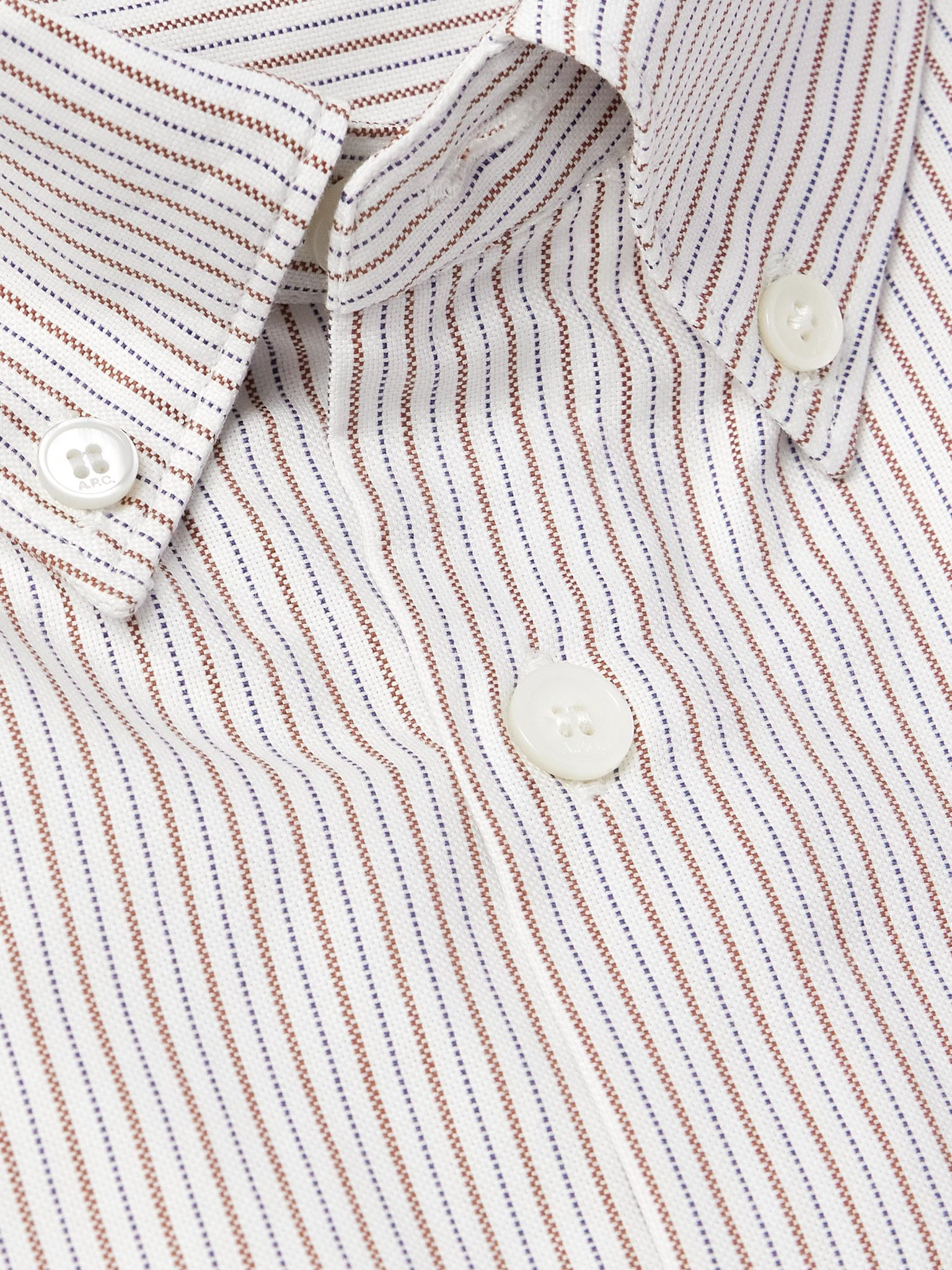 Mateo Button-Down Collar Pinstriped Organic Cotton Shirt Red - 5